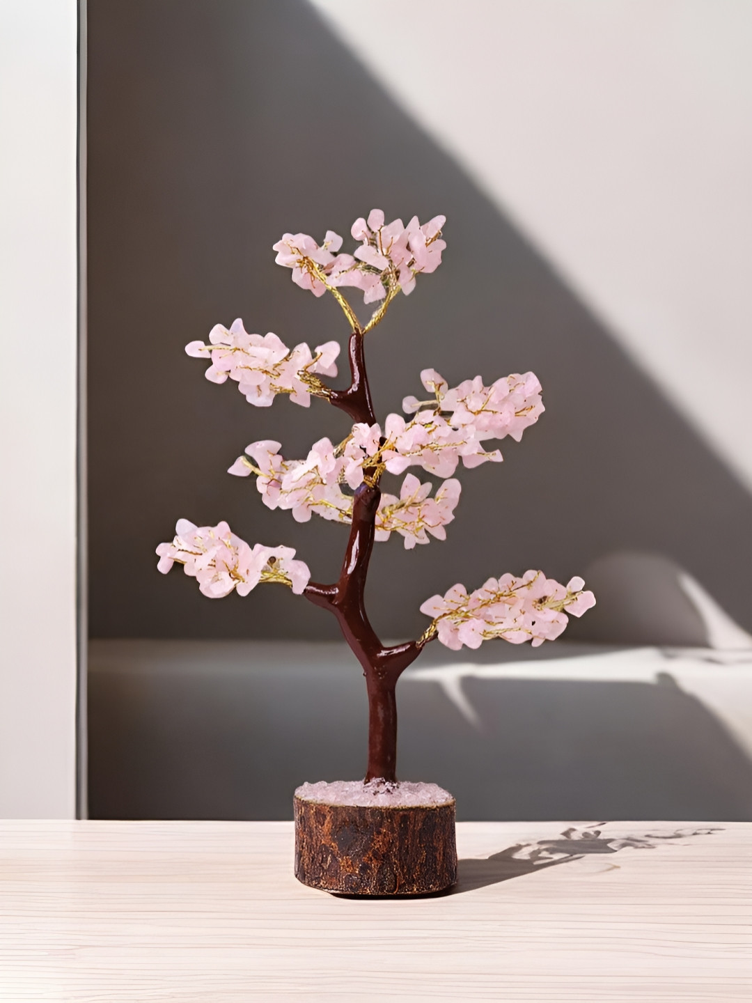 Shubhanjali Rose Quartz M Seal Tree 300 Pink Wood Natural Living Room Medium Showpiece - 10 Inches
