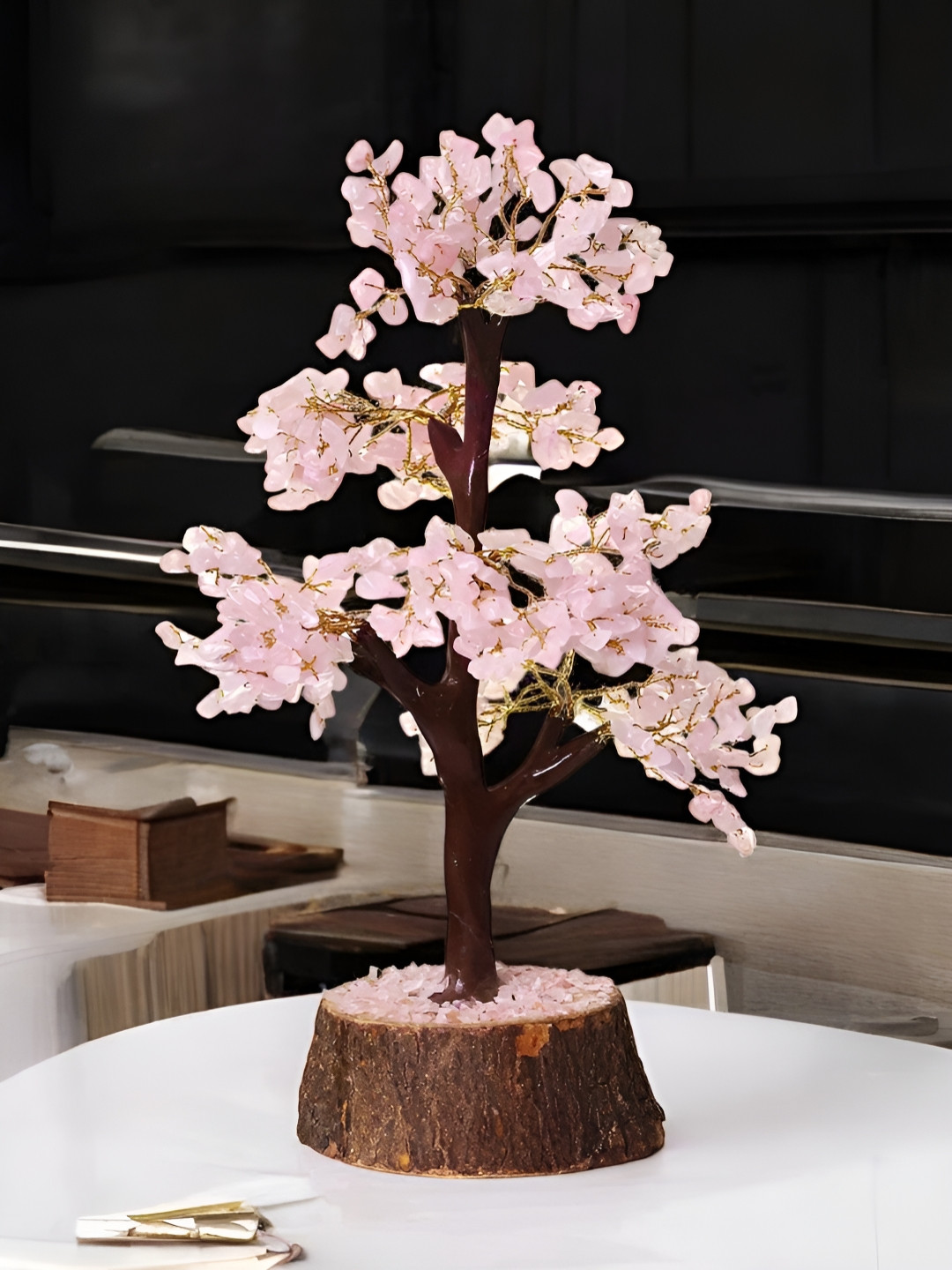 Shubhanjali Tree Pink Wood Natural Living Room Large Showpiece - 12 Inches