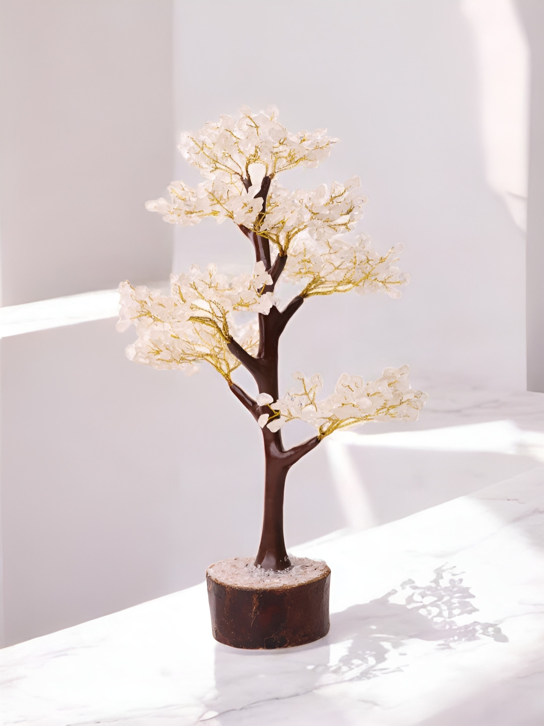 Shubhanjali Clear Quartz M Seal Tree 300 White Wood Natural Garden Medium Showpiece - 10 Inches