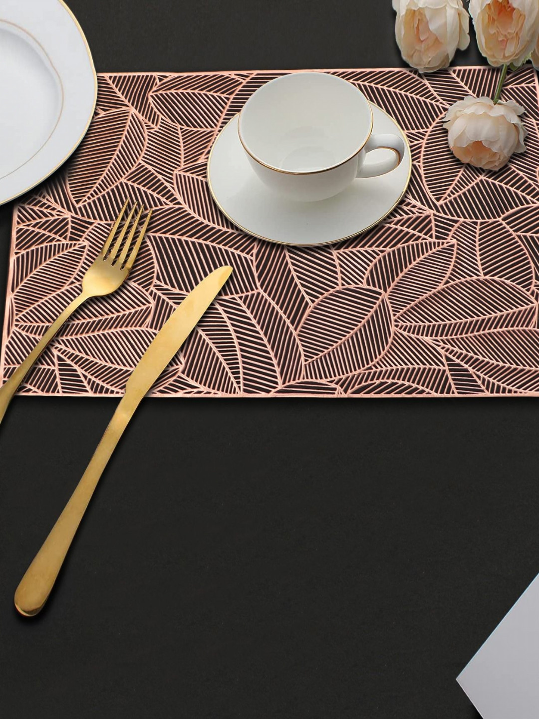 LooMantha Copper-Toned 2 Pieces Leaf Rectangle Table Placemats