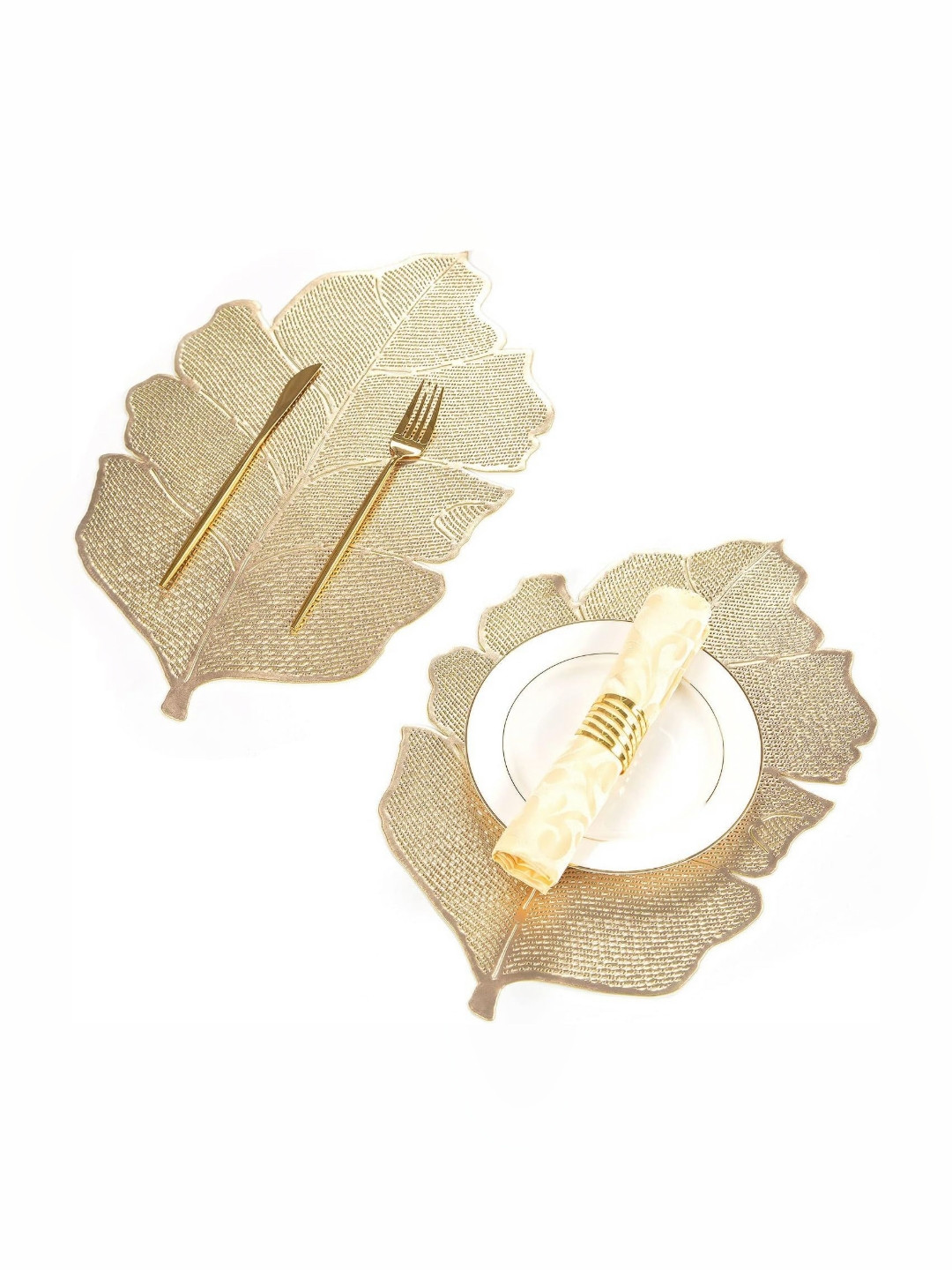 LooMantha Gold-Toned 2 Pieces Mat Kela Patta Textured Table Placemats