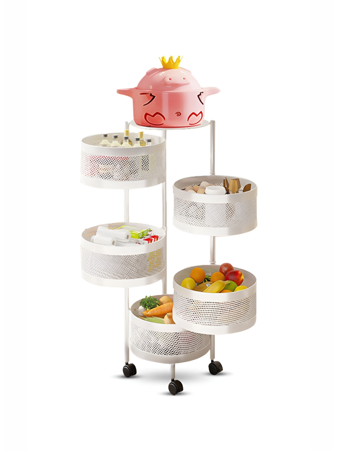 UPC White 5- layer Metal Storage Organizer With Wheels