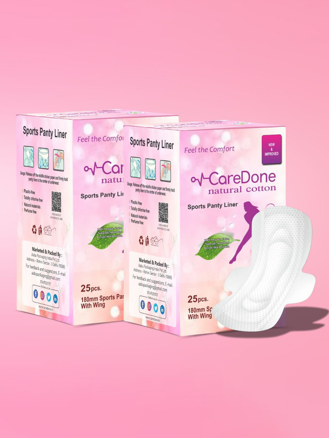 CareDone Set Of 2 Ultra Thin Organic Cotton Panty Liner- 25 Pc Each- Xl