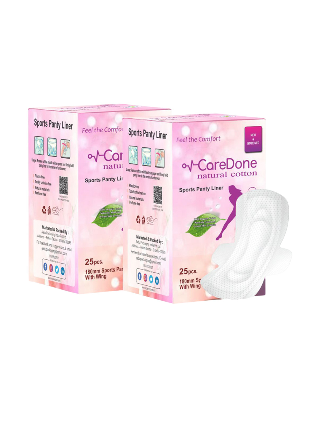 CareDone Set Of 2 Ultra Thin Organic Cotton Panty Liner - 25 Pads Each