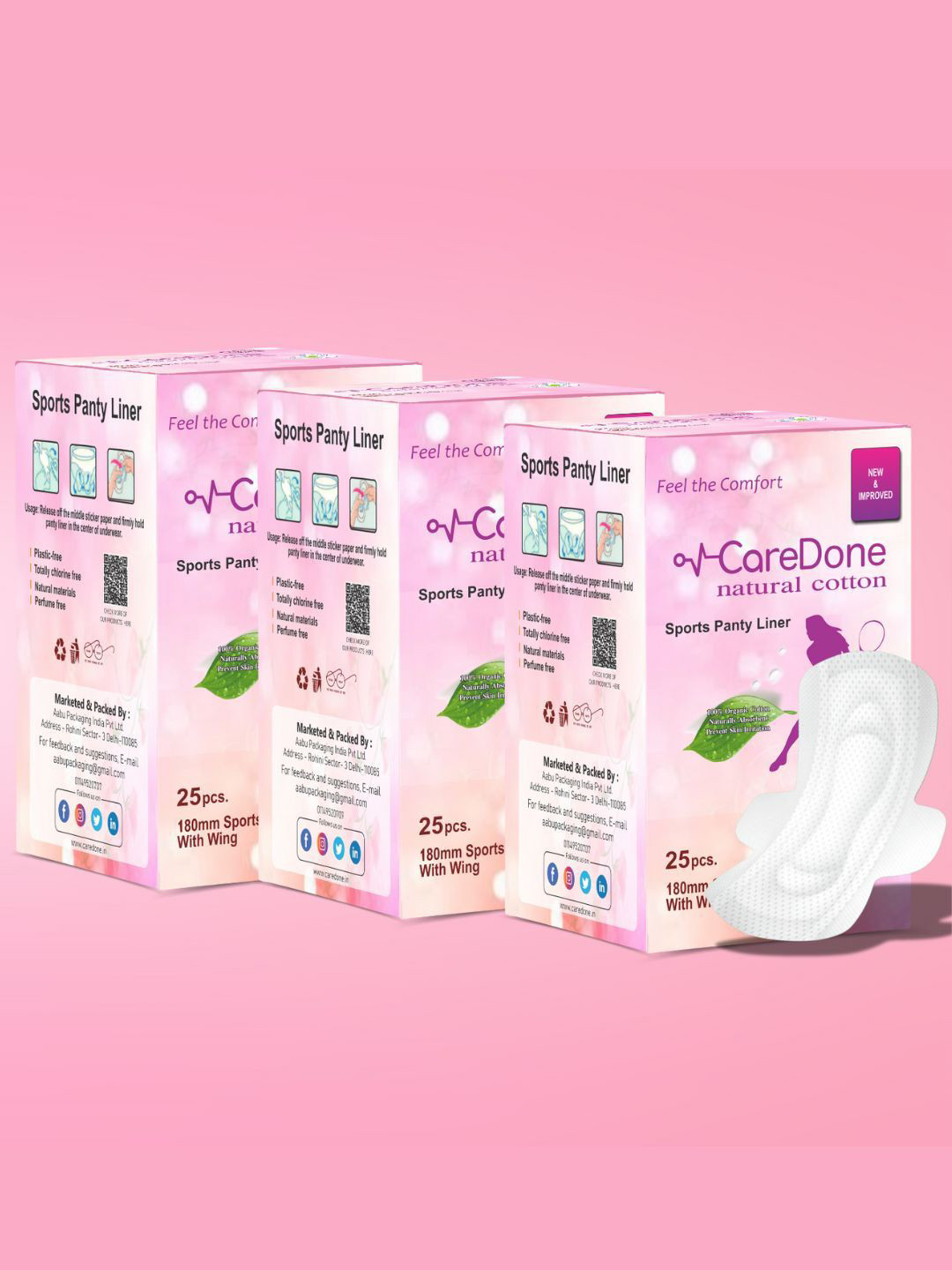 CareDone Set Of 3 Ultra Thin Organic Cotton Panty Liner- 25 Pcs Each