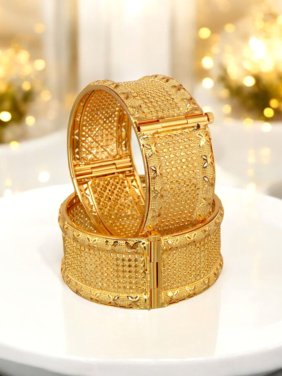 LUCKY JEWELLERY Set of 2 Traditional 18KT One Gram Gold Plated Bangles