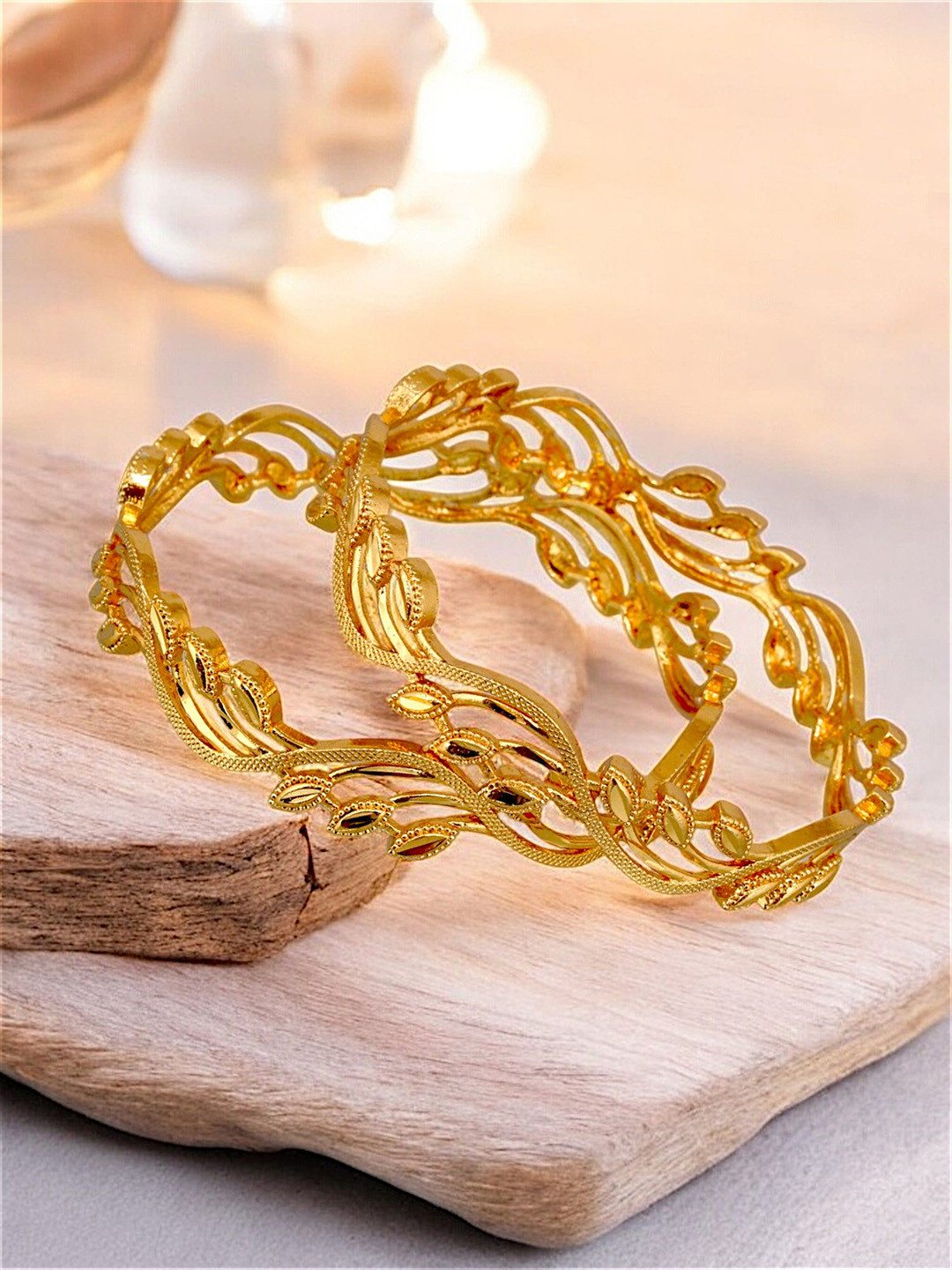 LUCKY JEWELLERY Set of 2 Traditional Designer 18KT One Gram Gold Plated Bangles