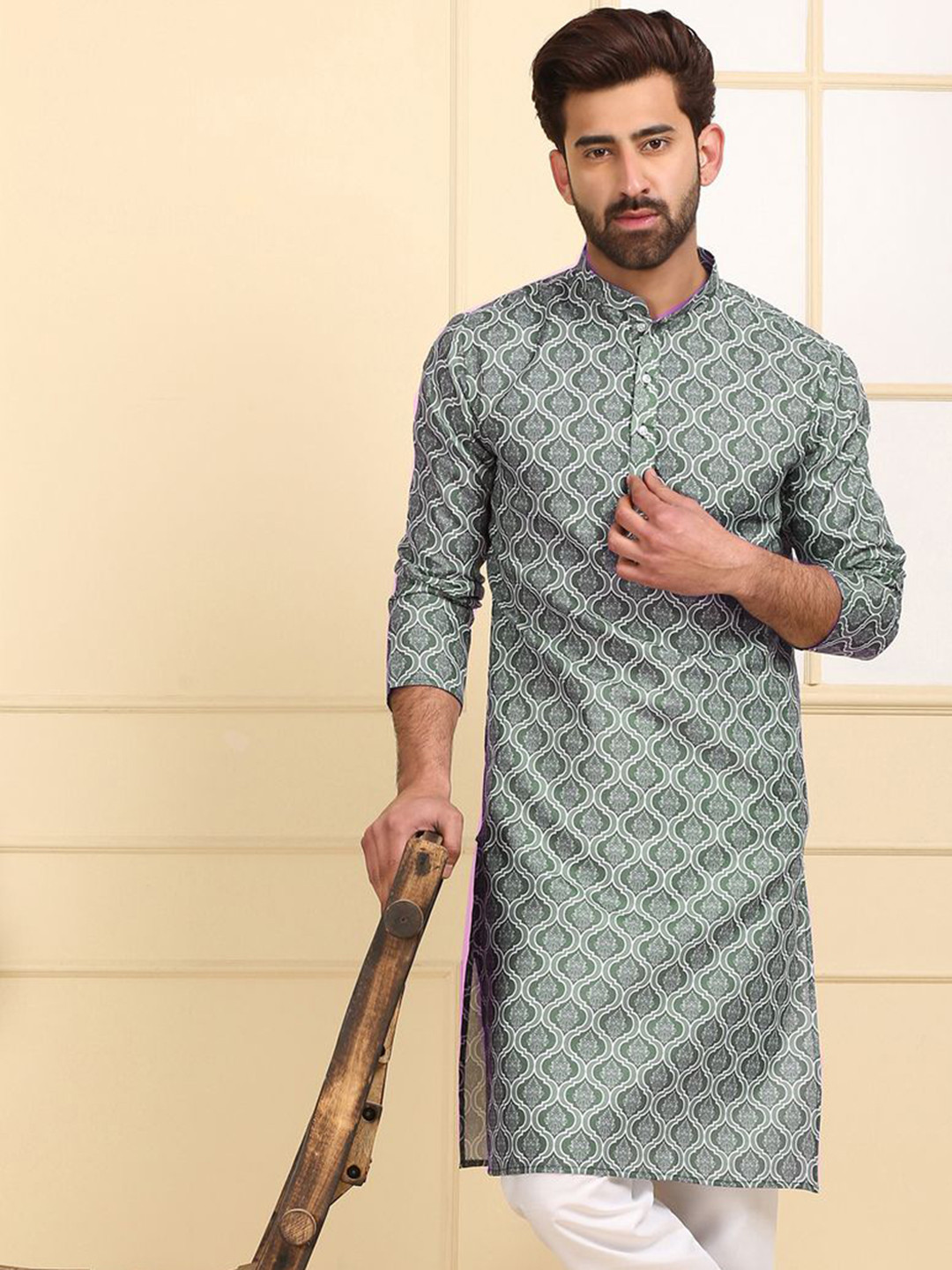Larwa Ethnic Motifs Printed Mandarin Collar Straight Kurta With Pyjamas