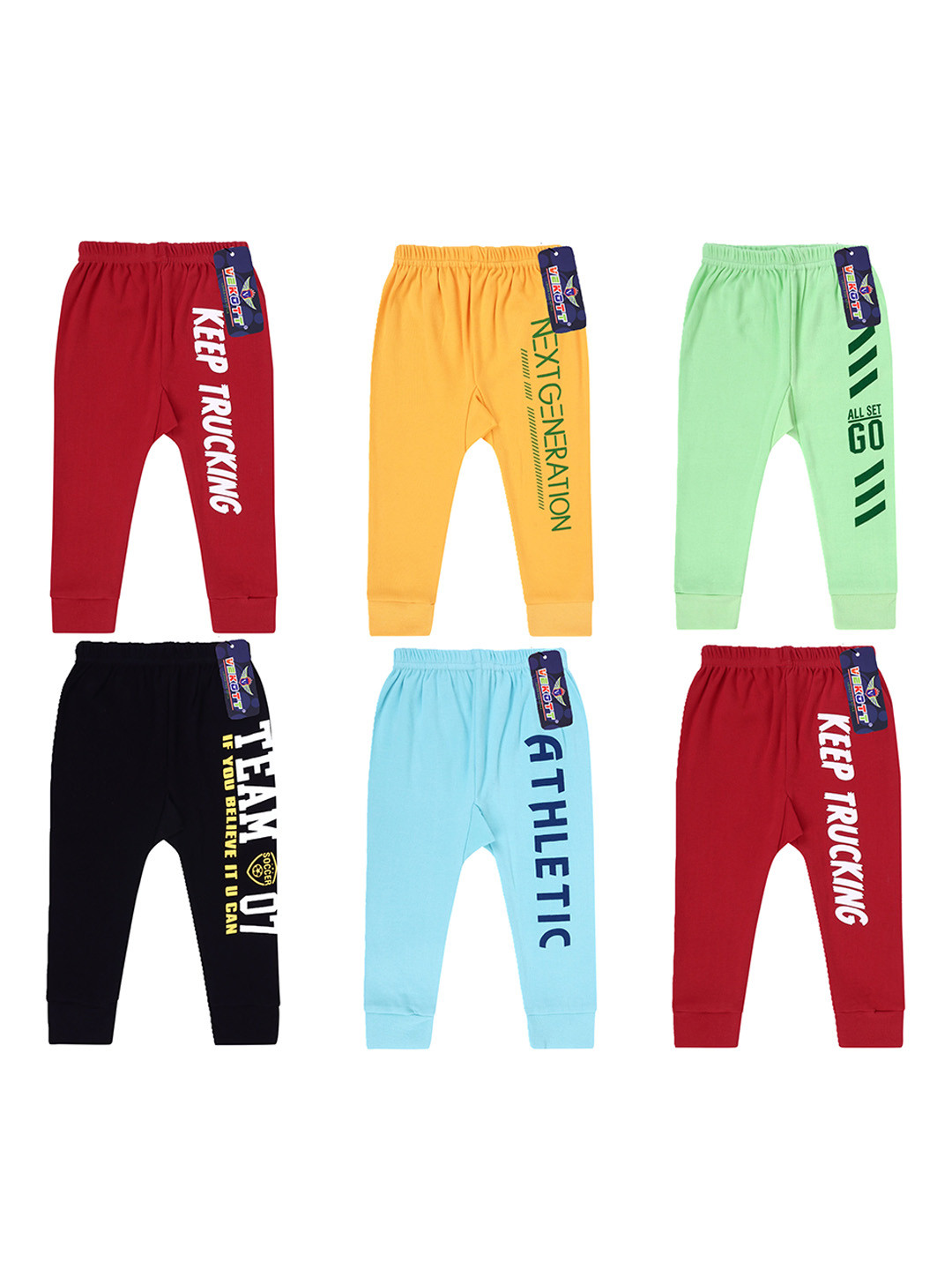 VEKOTT Kids Pack Of 6 Printed Cotton Joggers