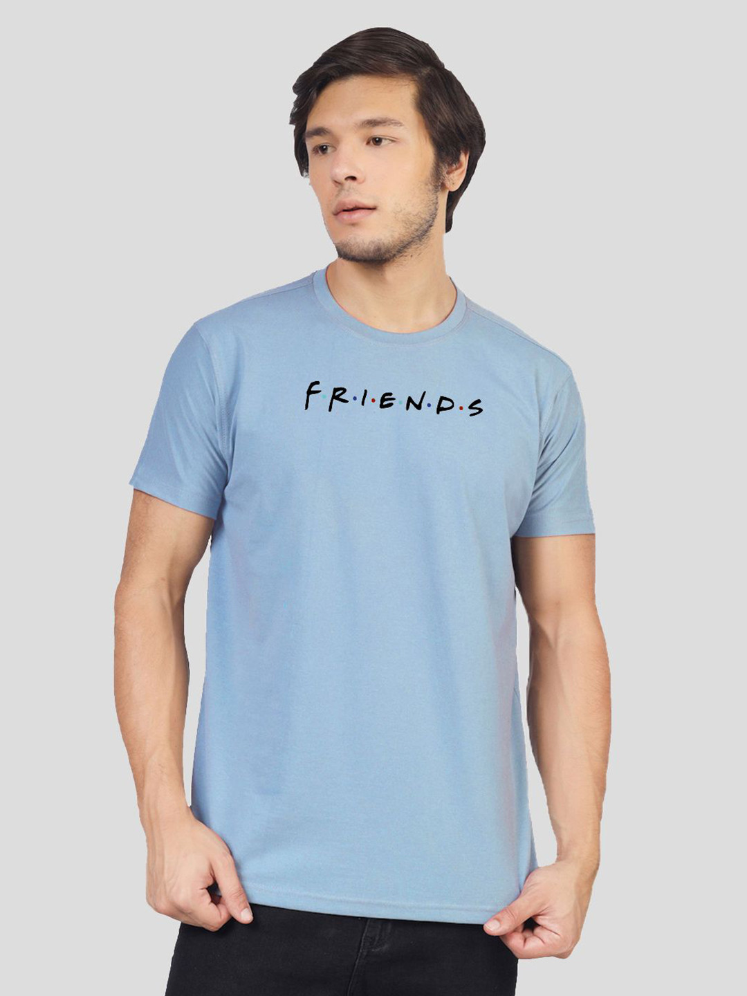 Greylongg Men Friends Typography Printed Round Neck Cotton T-shirt