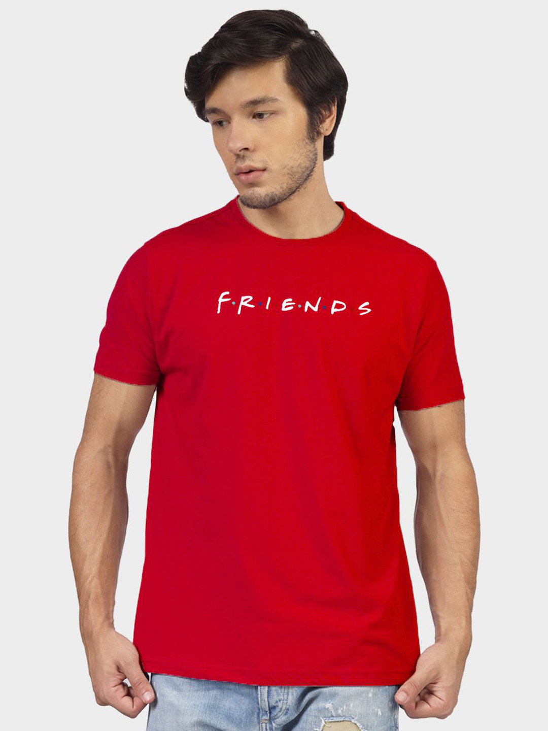 Greylongg Men Friends Typography Printed Round Neck Cotton T-shirt