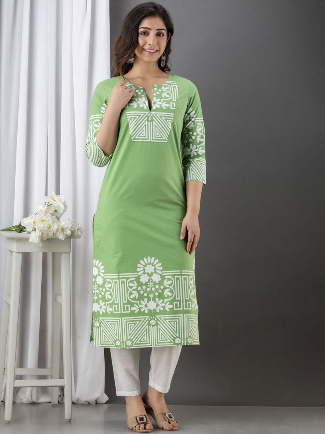 Shivaradhya Designers Ethnic Motif Notch Neck Pure Cotton Kurta With Trousers