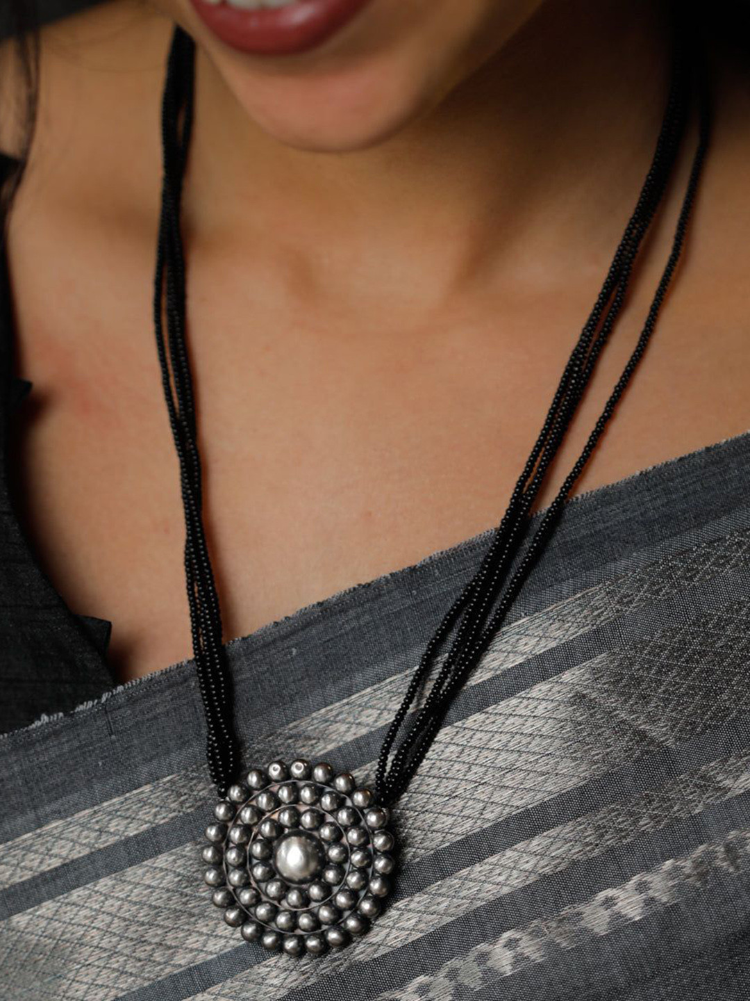 House of Aadyaa 925 sterling Silver Oxidised Saaj Gath Mangalsutra