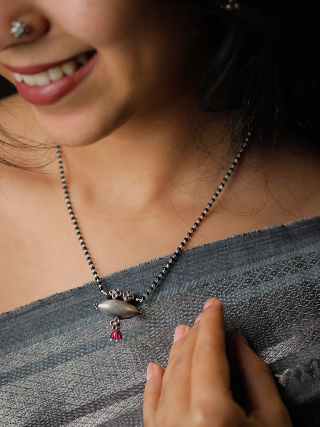 House of Aadyaa 925 sterling Silver Chain Tribal Motif Mangalsutra