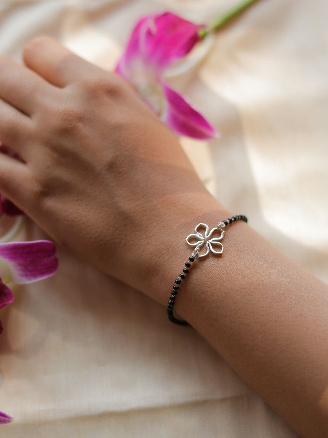 House of Aadyaa 925 sterling Silver Sadafuli Periwinkle Beaded Mangalsutra Bracelet