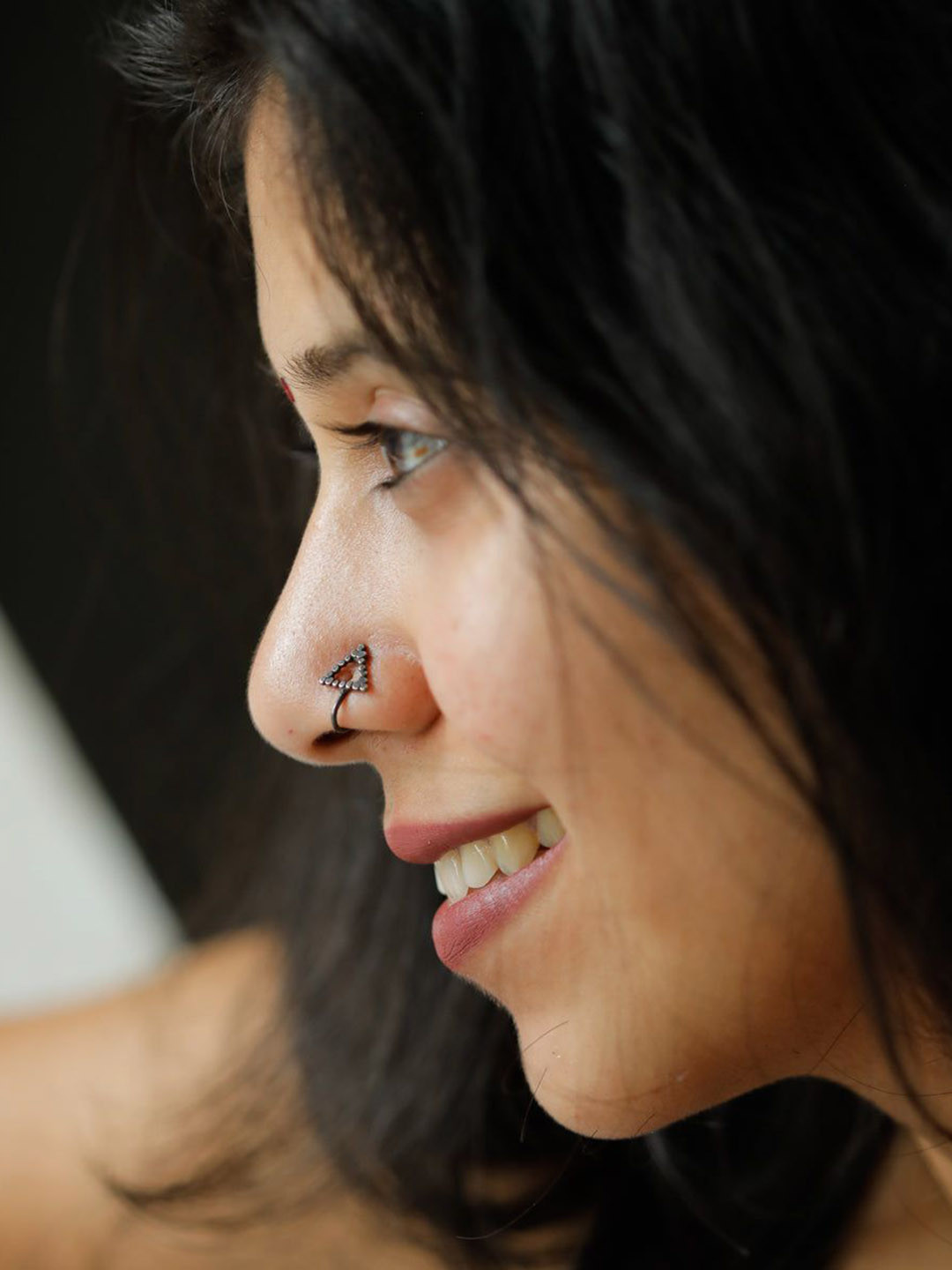 House of Aadyaa Hammered Silver Triangle Shaped Stud Nosepin