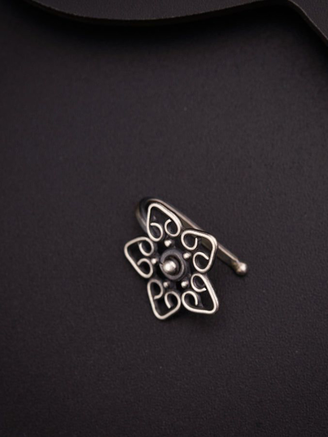 House of Aadyaa Sterling Silver Oxidised Gopadma Flower Shaped Stud Nosepin