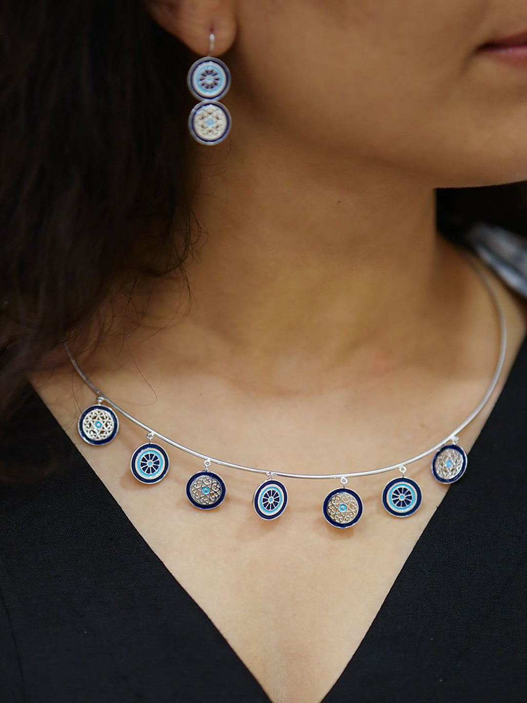 House of Aadyaa Silver Hasali Choker Set