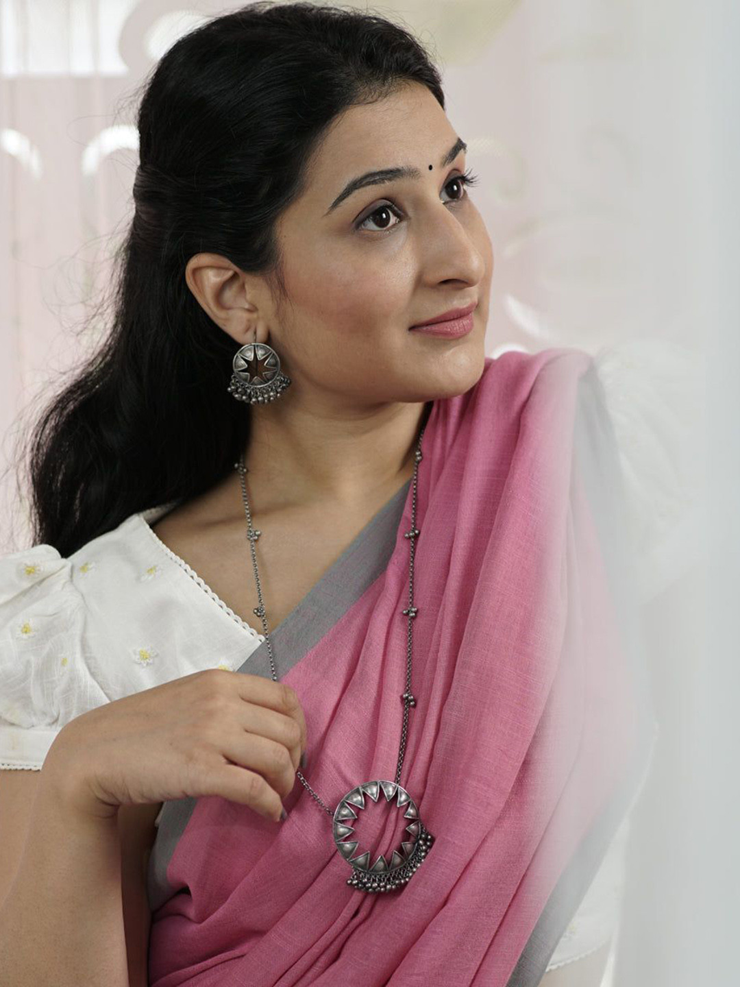 House of Aadyaa 92.5 Silver Oxidised Chakra Ghungroo Beaded Jewellery Set