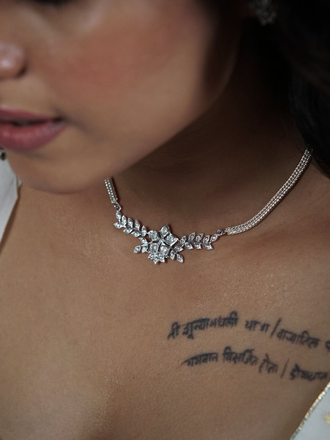 House of Aadyaa Moissanite 92.5 Silver  Stones-Studded Jewellery Set