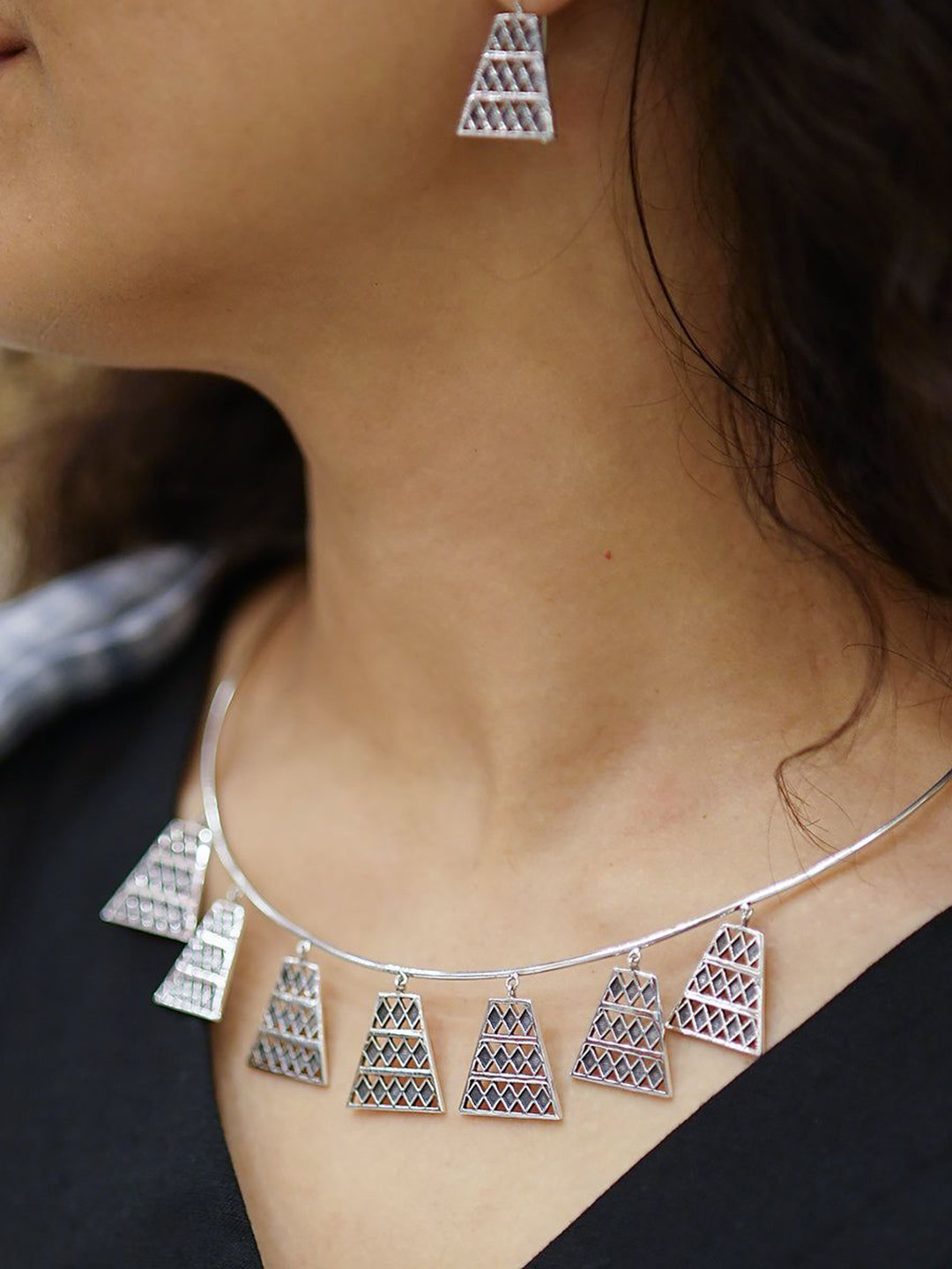 House of Aadyaa 92.5 Silver Hasali Choker Set