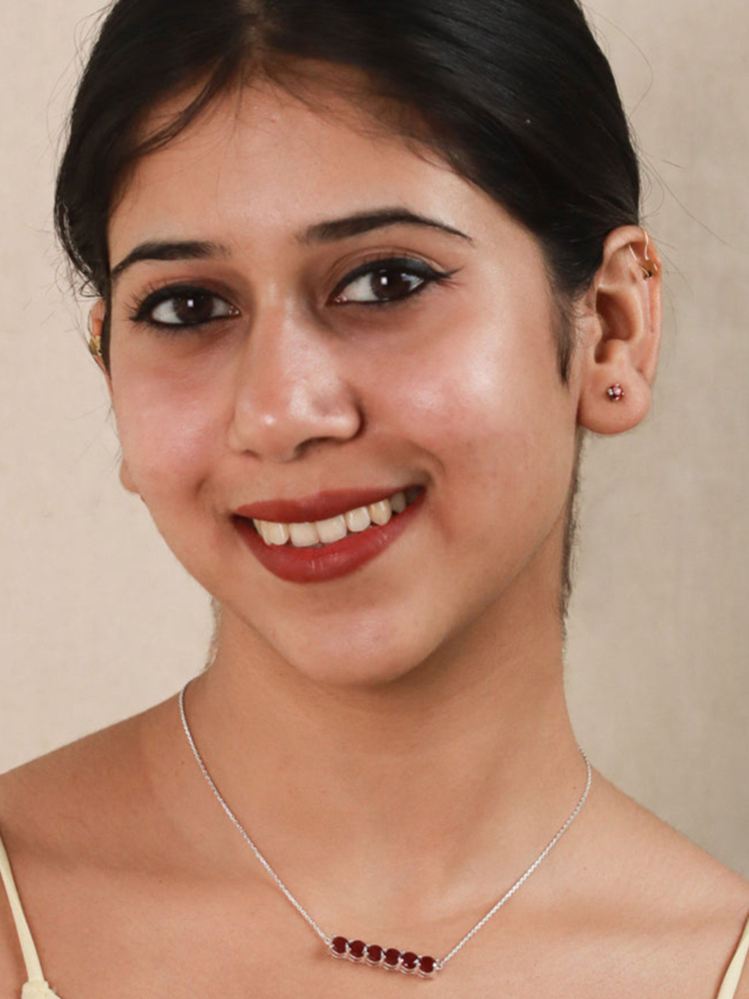 House of Aadyaa 92.5 Silver Ruby Studded Jewellery Set