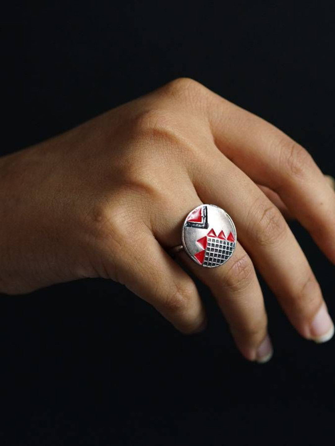 House of Aadyaa 925 sterling Silver Enamel Finger Ring