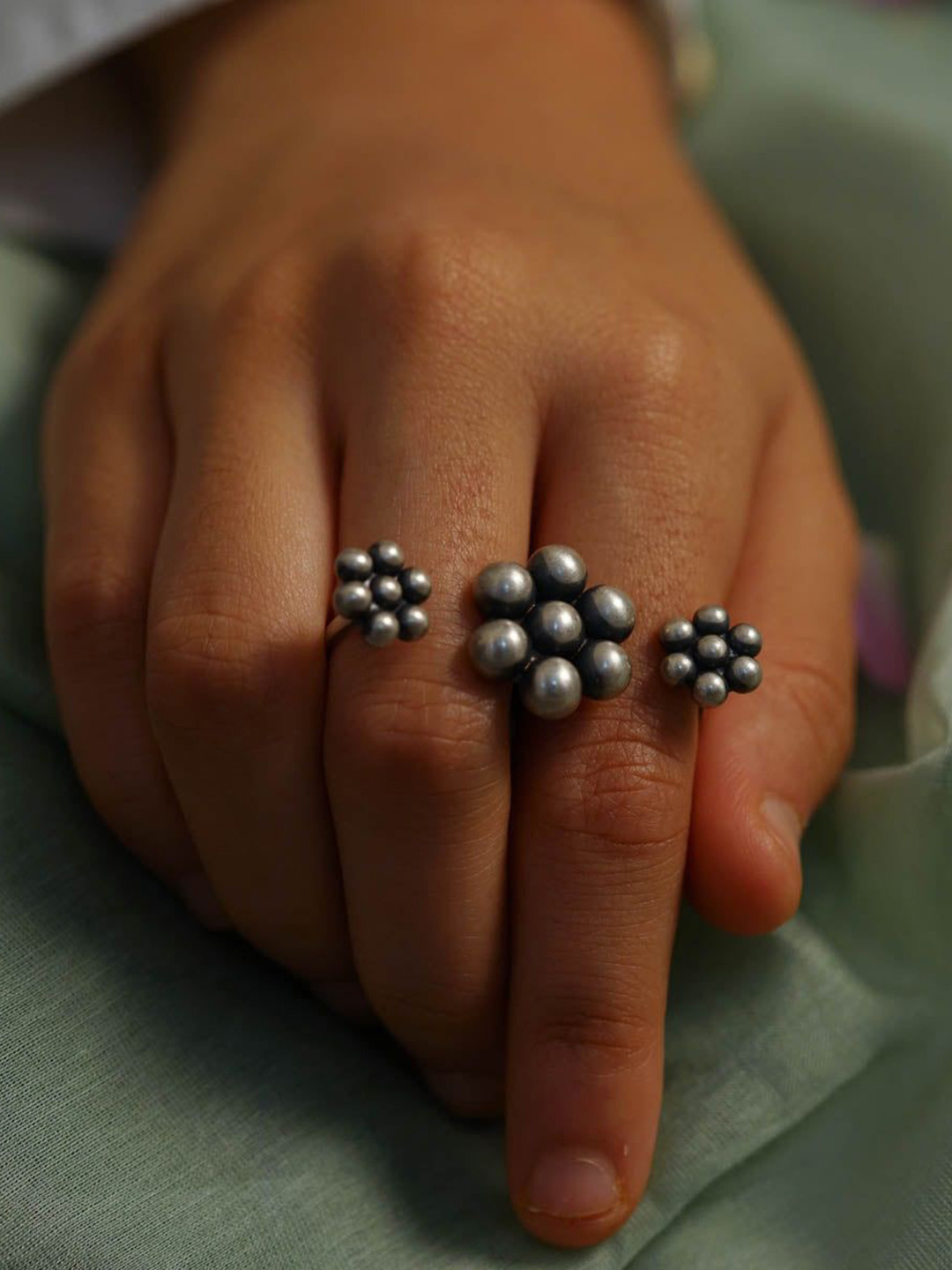 House of Aadyaa 925 sterling Silver Oxidized Kudi Two Finger Ring