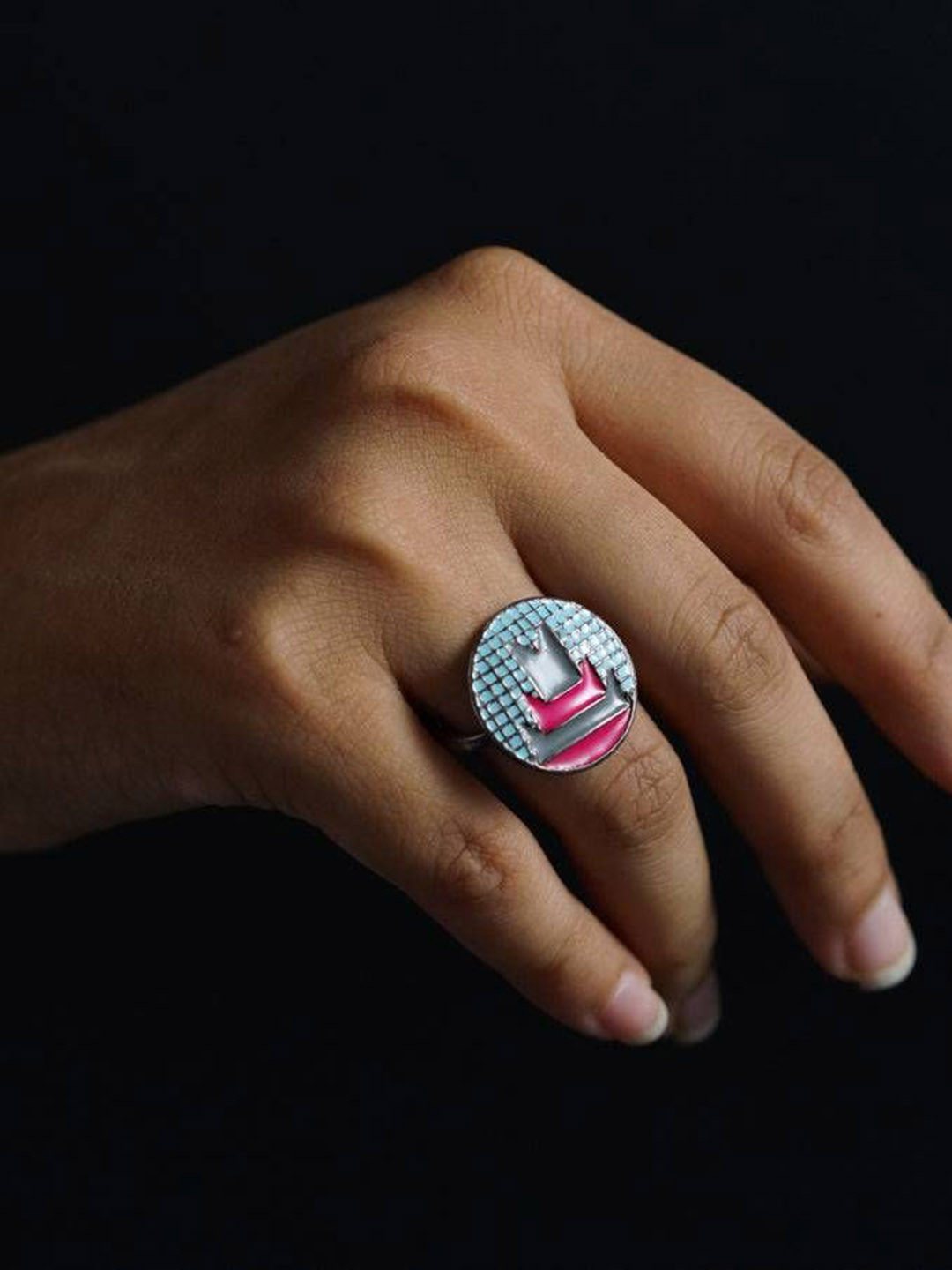 House of Aadyaa 925 sterling Silver Enamel Adjustable Finger Ring