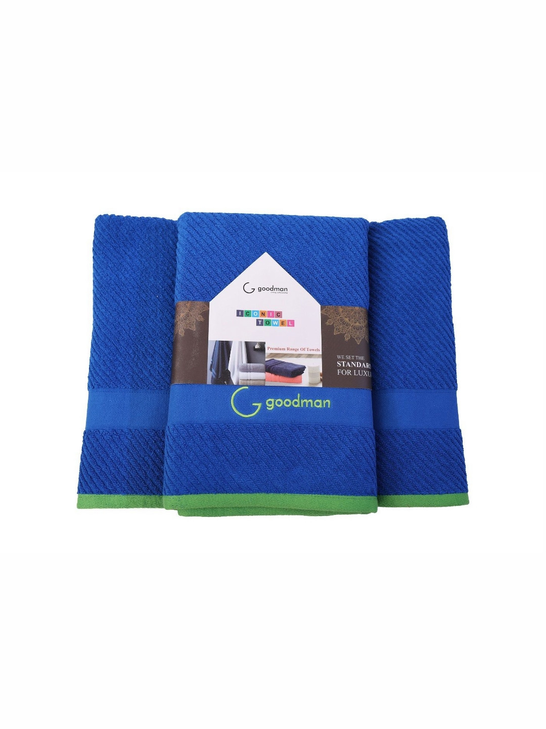 GOODMAN GLOBUS Blue & Green Striped Cotton 600 GSM Bath Towel