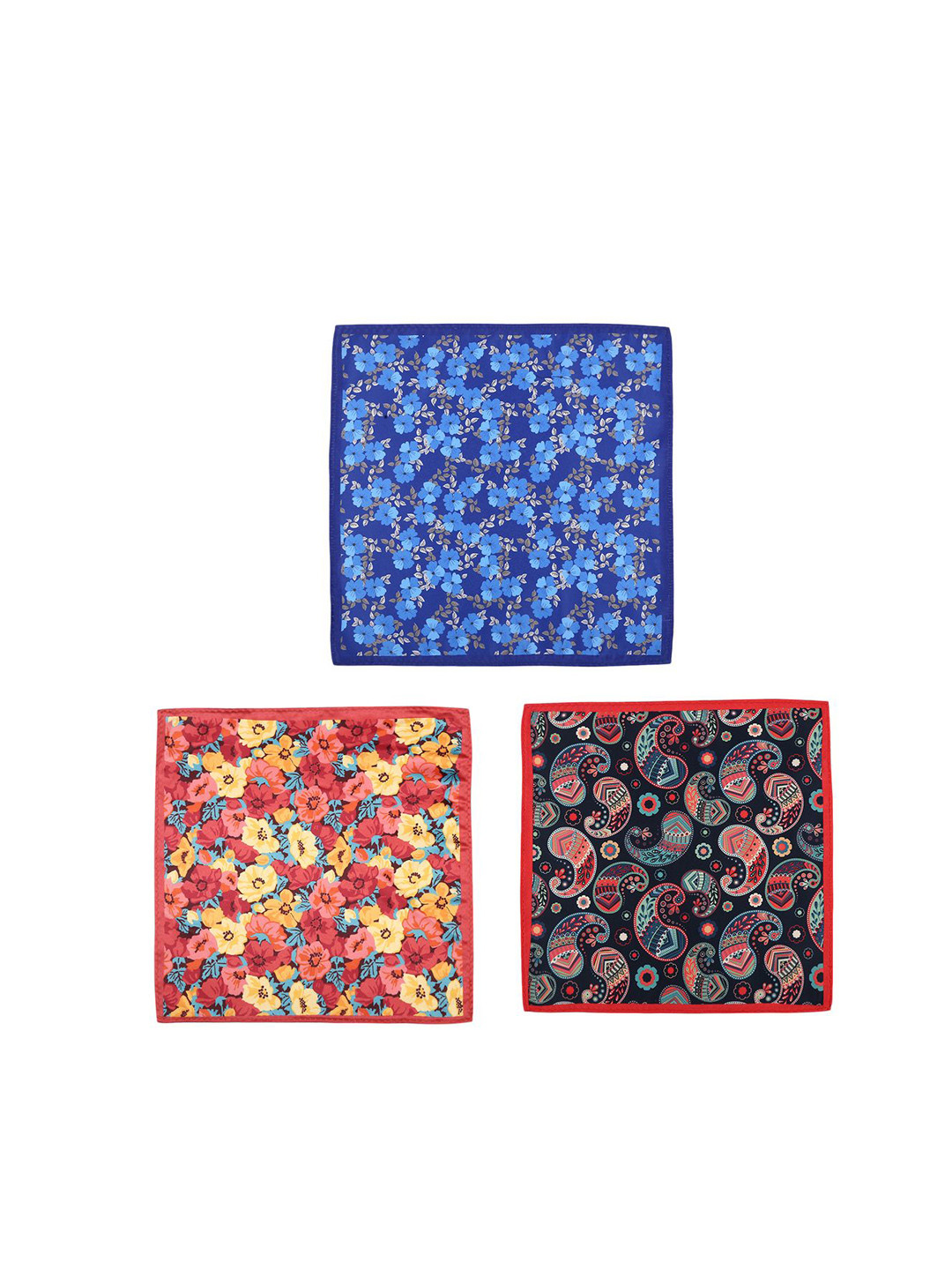 Tossido Pack Of 3 Floral Printed MicrofiberPocket Squares