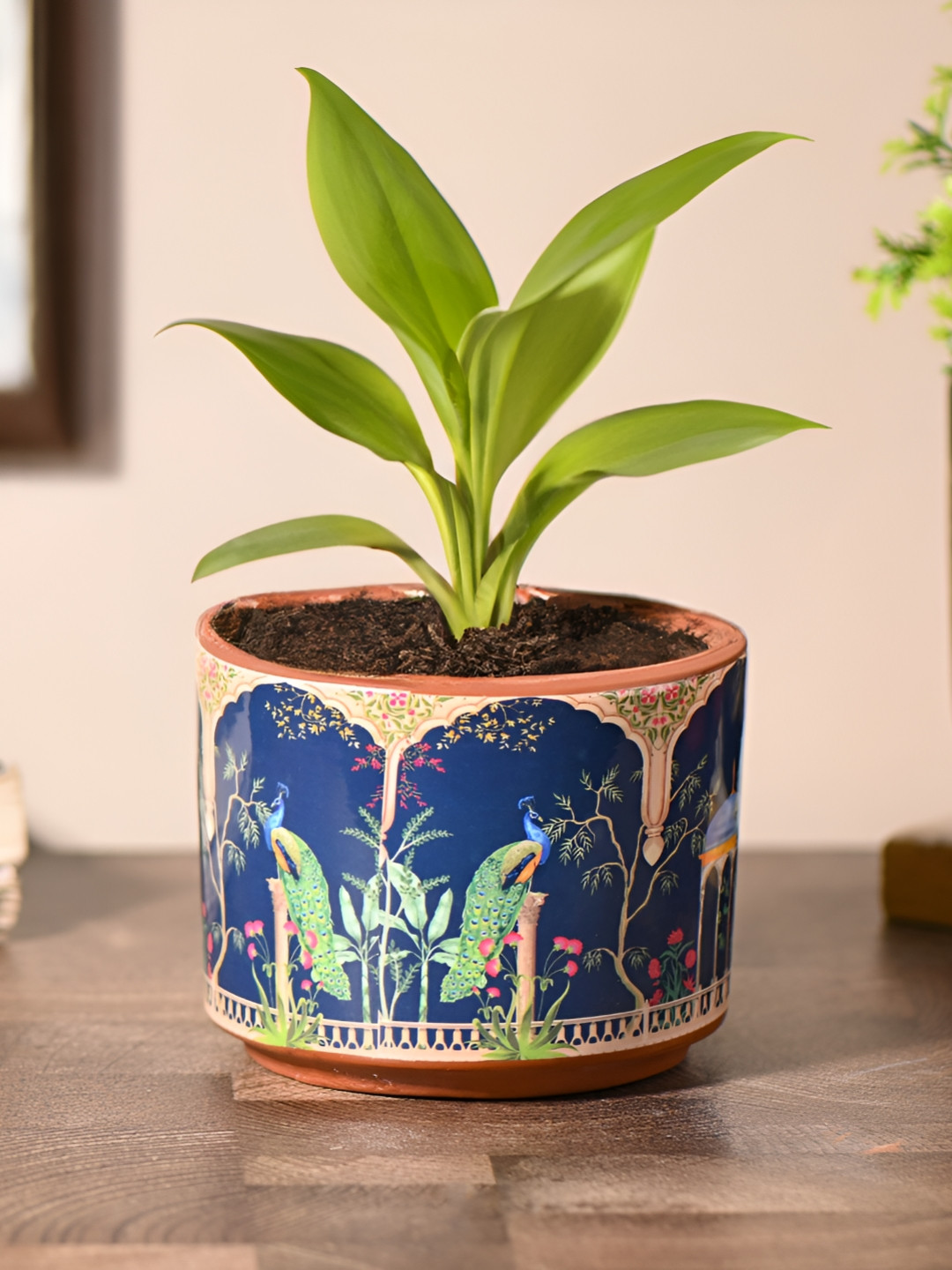 Gathari Blue & Brown Printed Terracotta Table Planter