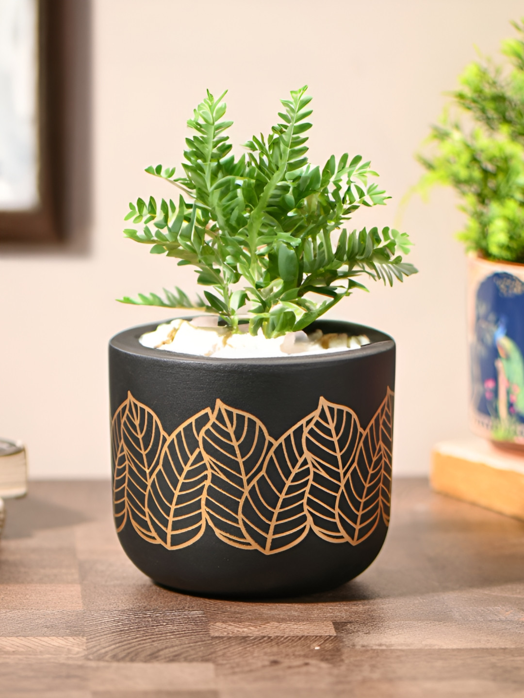 Gathari Black Printed Terracotta Table Planter