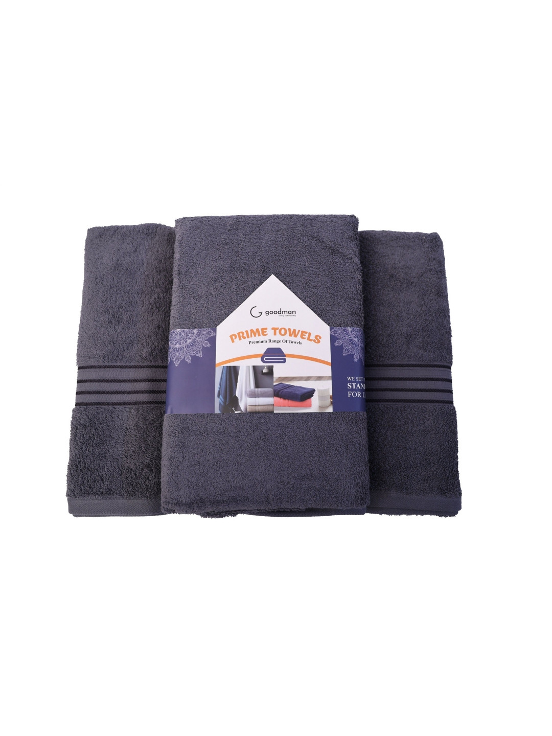 GOODMAN GLOBUS Blue & Grey 2 Pieces Cotton 500 GSM Bath Towels
