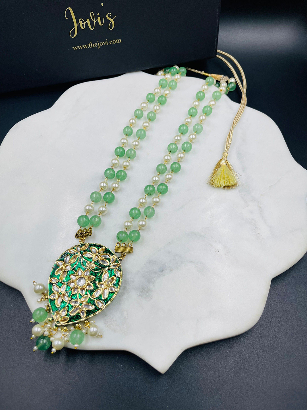 JOVI'S JEWELS Kundan & Pearls Studded & Beaded Double Link Jewellery Set