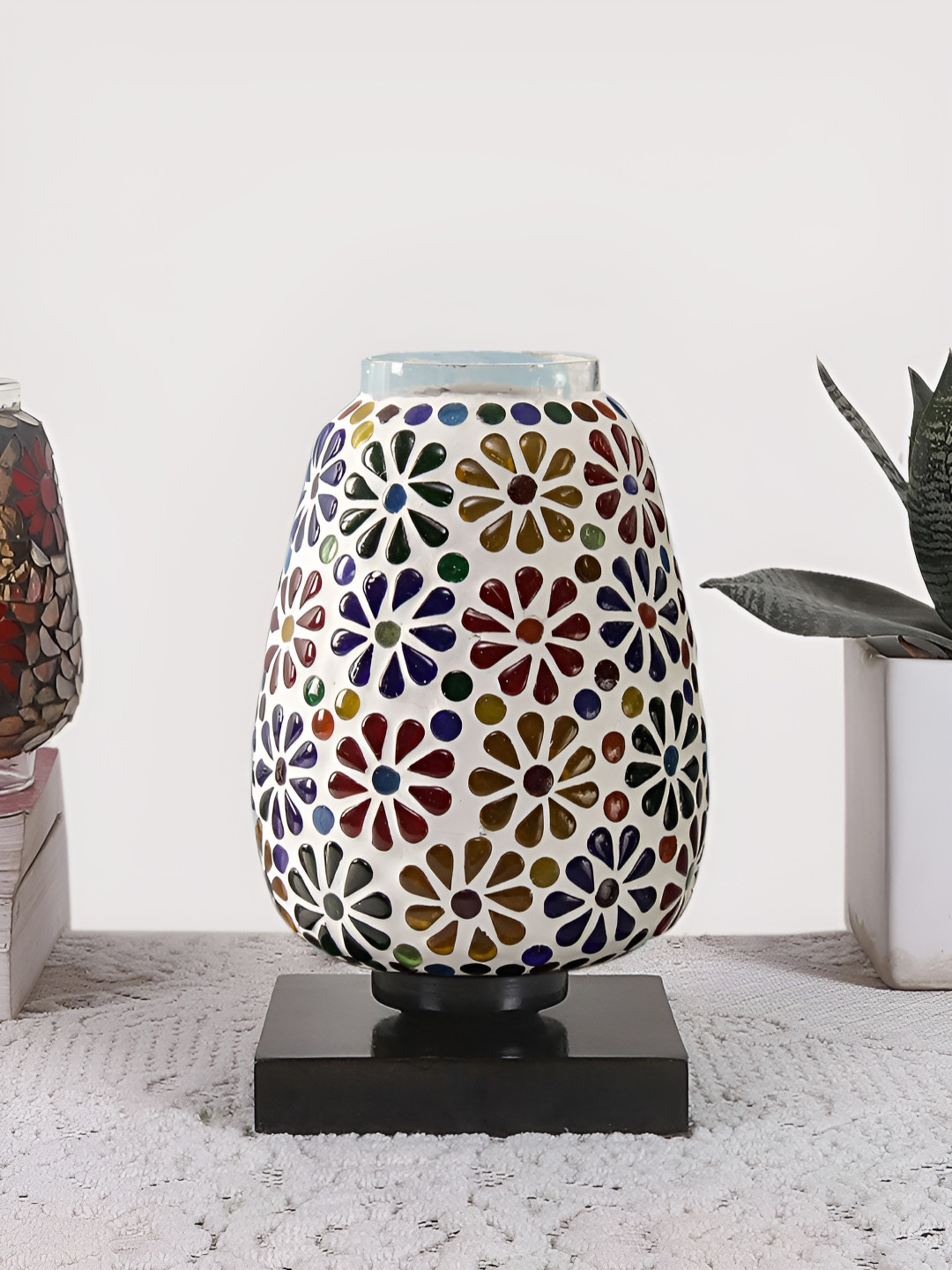 Devansh White and Blue Textured Glass Contemporary Abstract Shaped Table Lamp