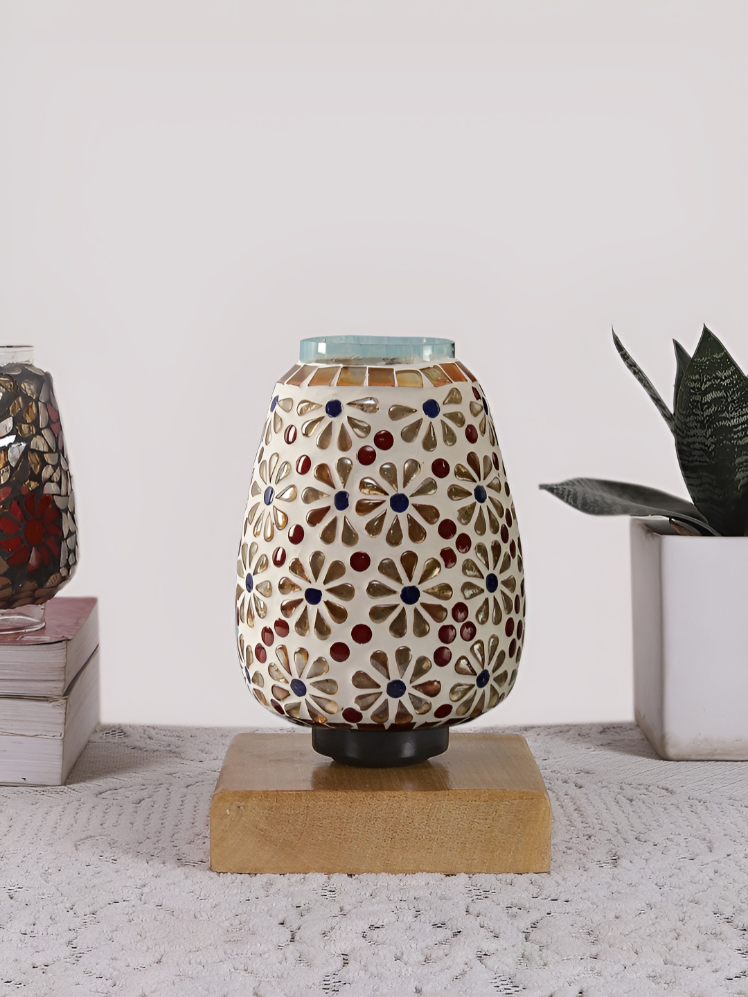 Devansh White and Blue Textured Glass Contemporary Abstract Shaped Table Lamp