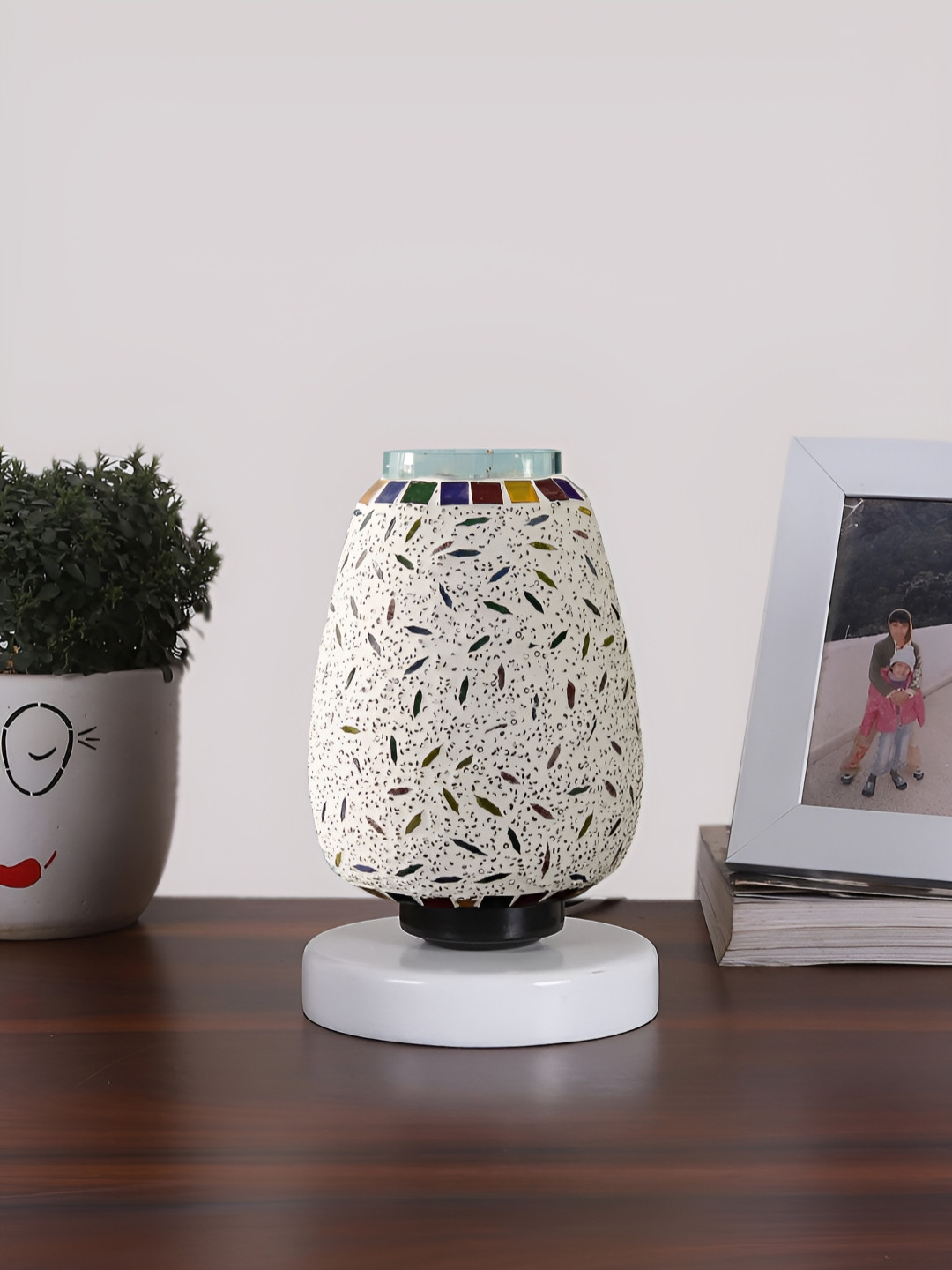 Devansh White and Blue Textured Glass Contemporary Abstract Shaped Table Lamp