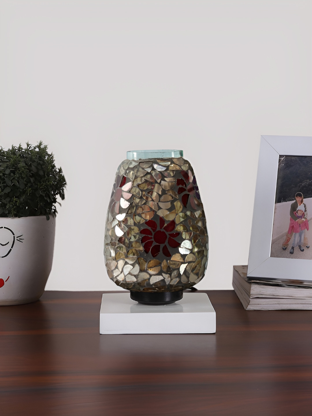 Devansh Grey Textured Glass Contemporary Abstract Shaped Table Lamp