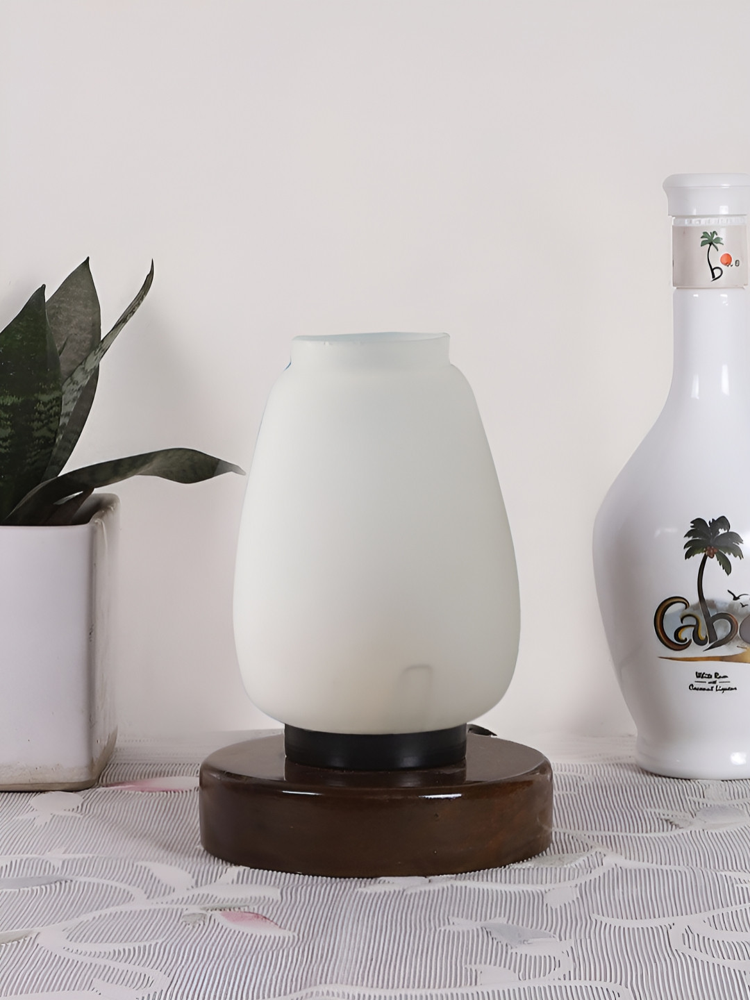Devansh White and Black Glass Contemporary Abstract Shaped Table Lamp
