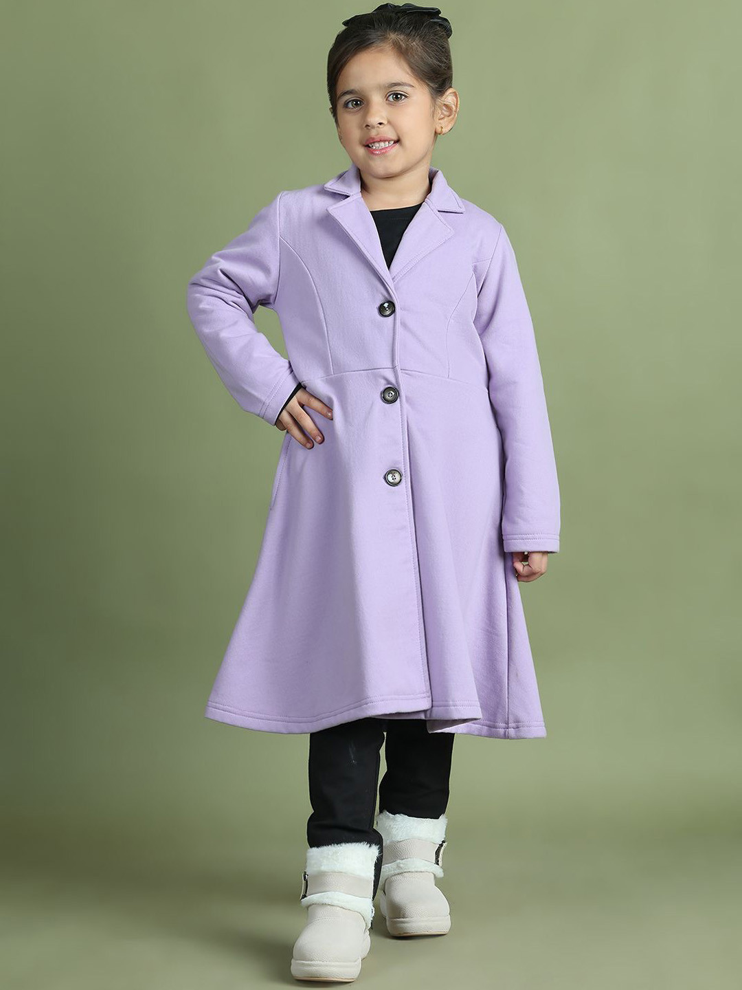 MINI & MING Girls Single-Breasted Notched Lapel Collar Princess Long Coat