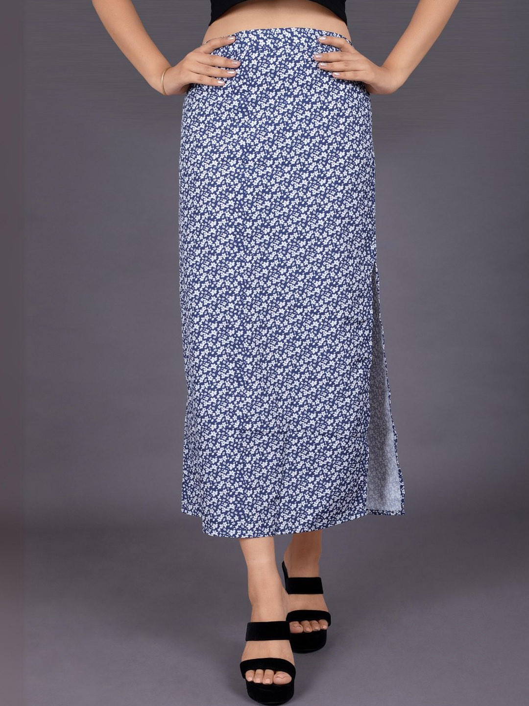 La Aimee Women Floral Printed Straight Side Slit Maxi Skirt