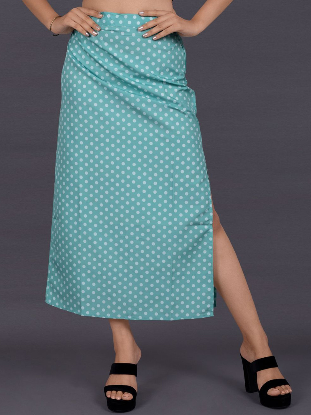 La Aimee Women Polka Dot Printed Straight Side Slit Midi Skirt