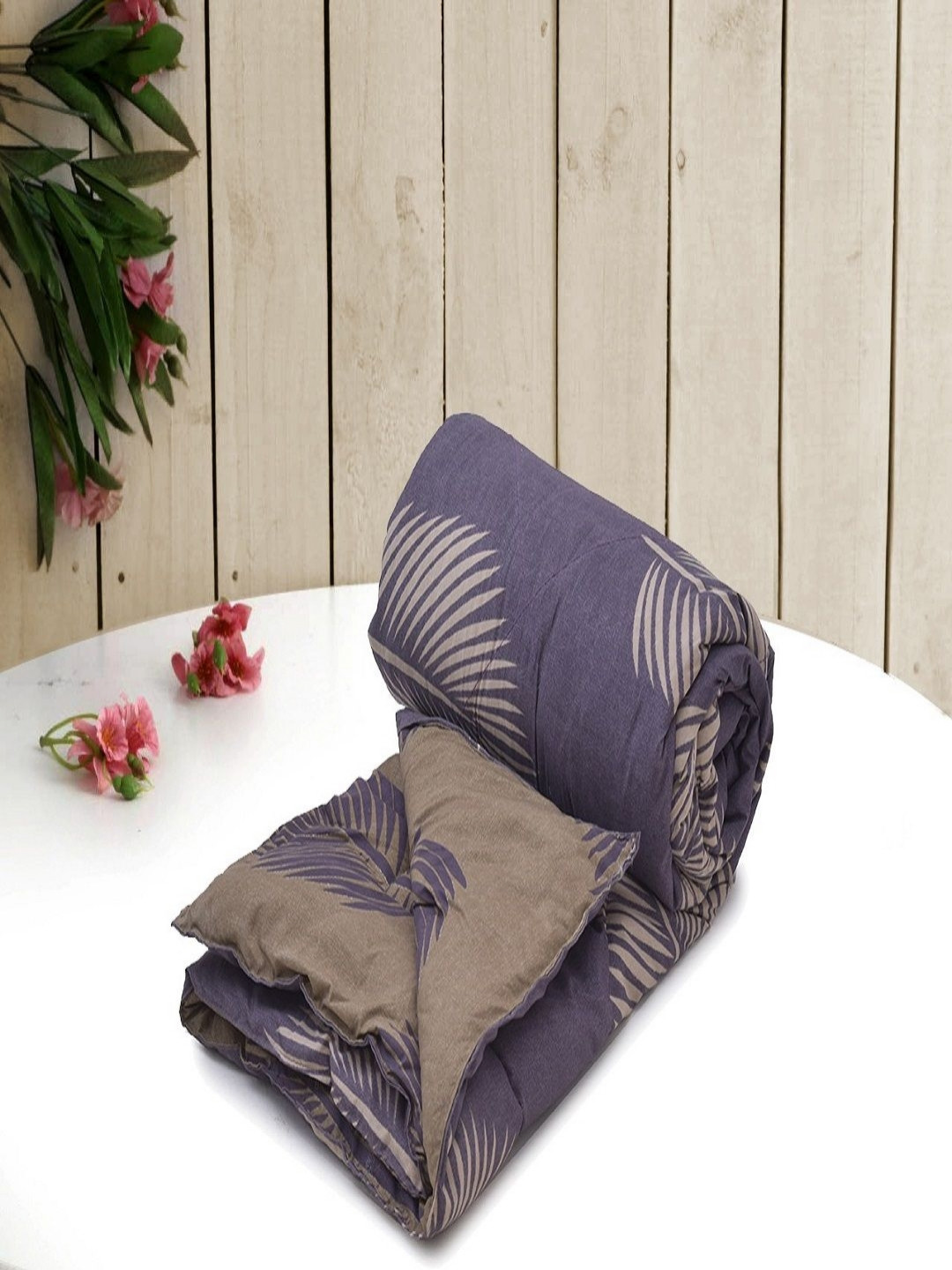 RRC Purple & Brown Floral Printed Microfiber Mild Winter 210 GSM Single Bed Comforter