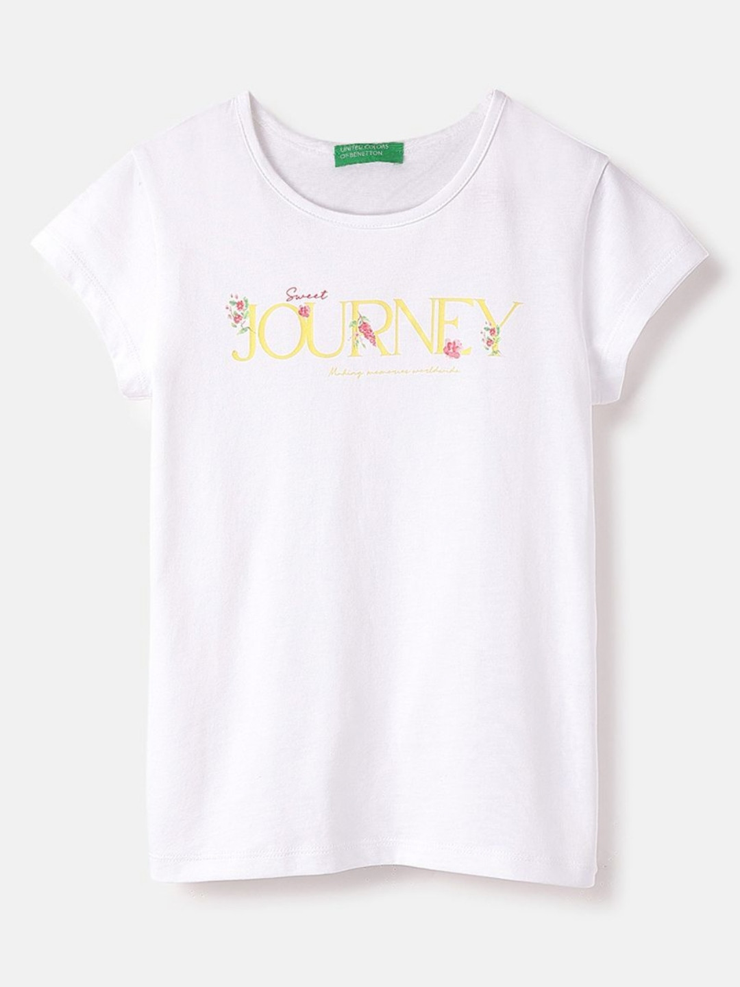 United Colors of Benetton Girls Typography Printed Round Neck Pure Cotton T-shirt