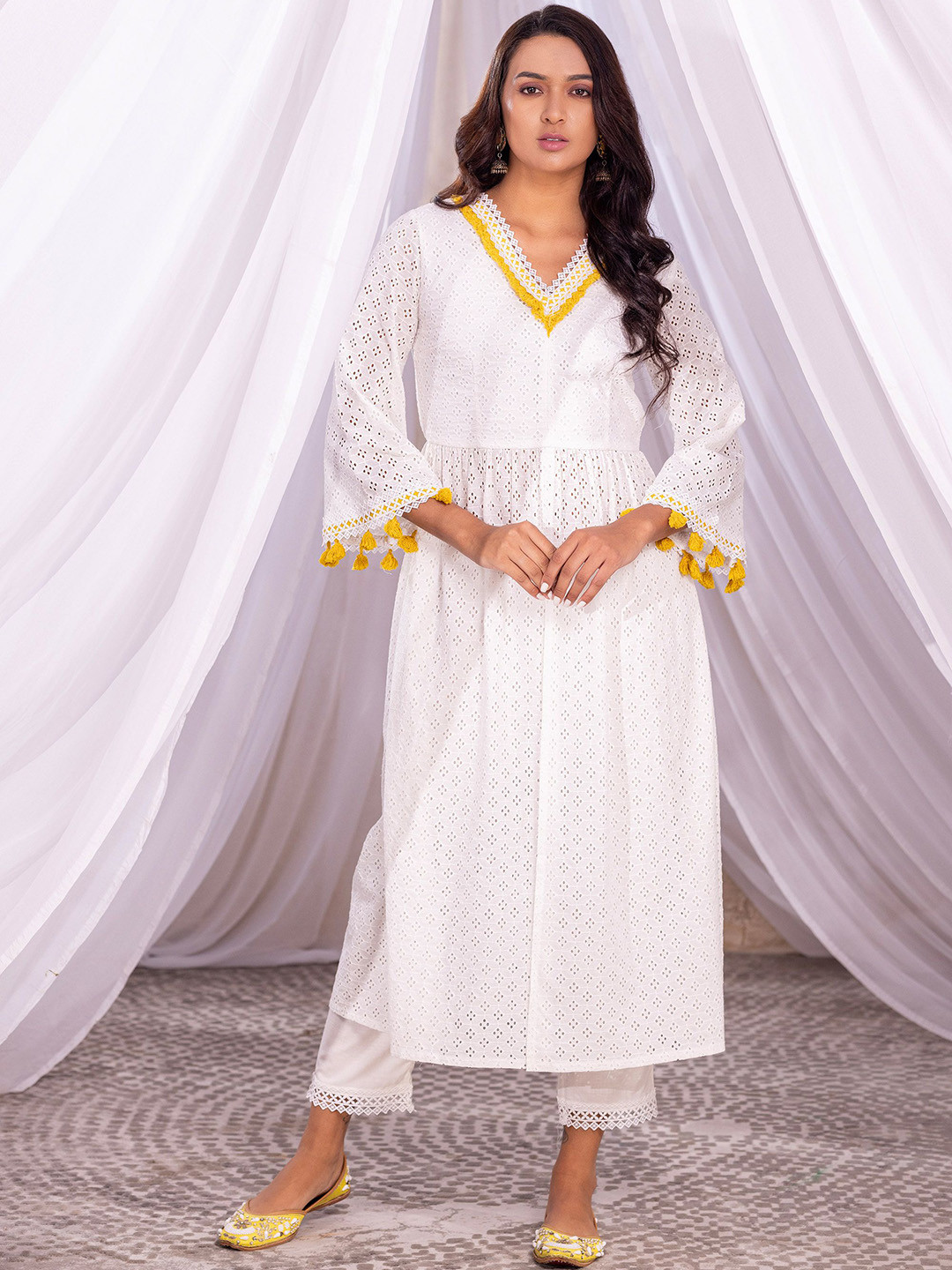 SEW Shifley Embroidered V-Neck Pure Cotton Anarkali Kurta with Palazzo