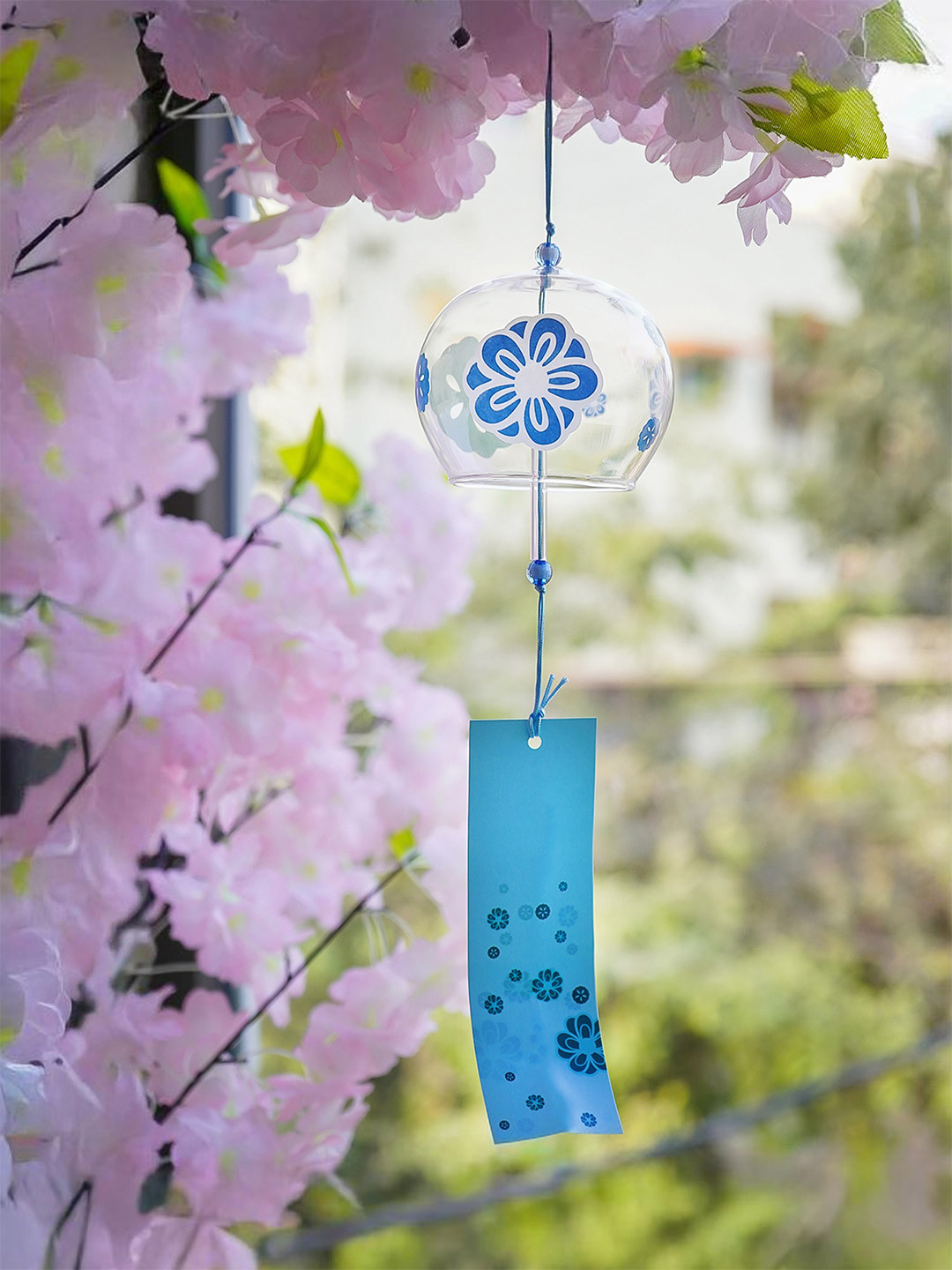 Nostrae by Ekhasa Blue & Transparent Printed Glass Japanese Wind Chimes For Home Decor
