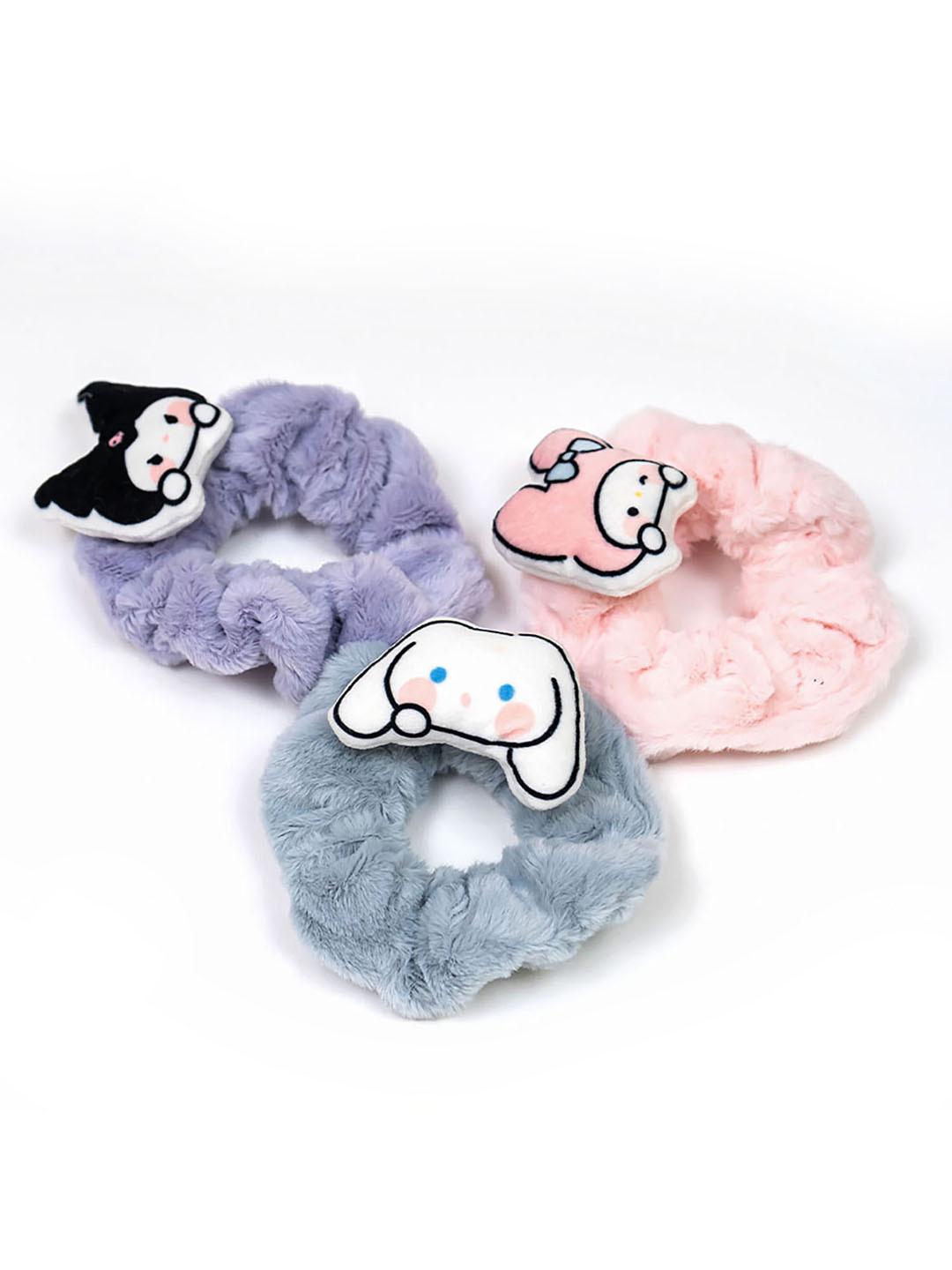 HAIR DRAMA CO. Women Set of 3 Cartoon Fluffy Fur Ponytail Scrunchies
