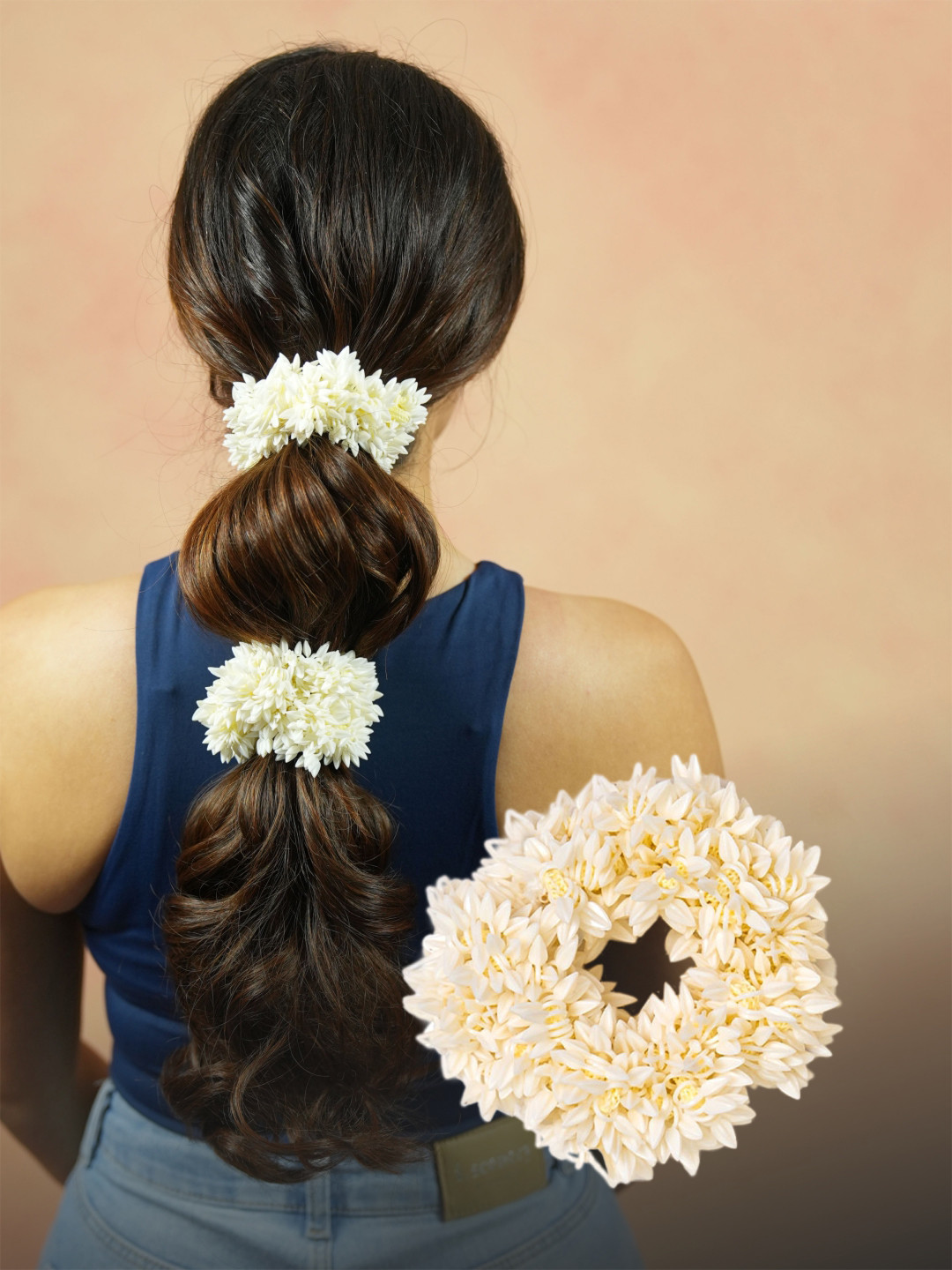 HAIR DRAMA CO. Women Set of 2 Artificial Scented Mogra Gajra Scrunchies