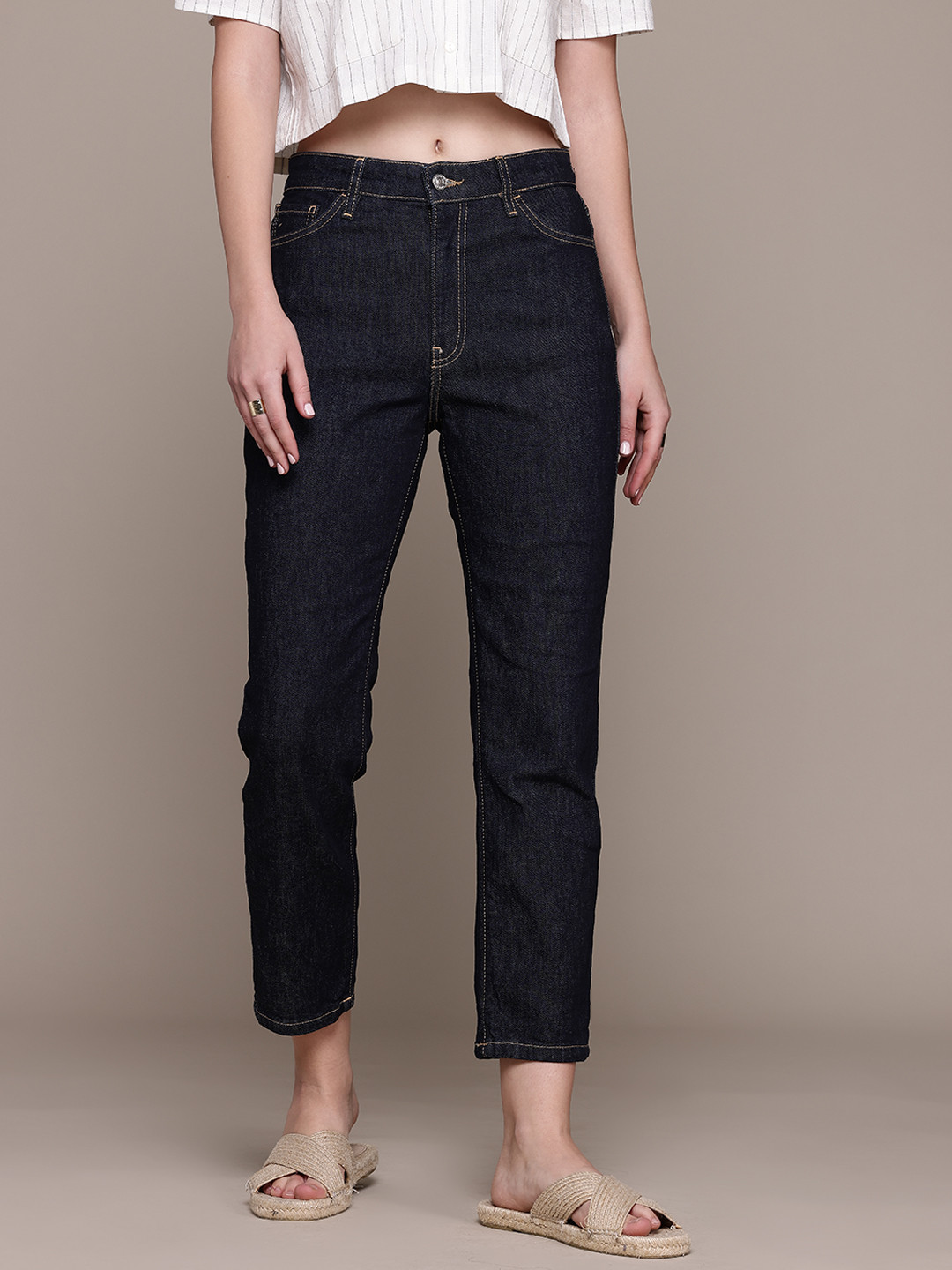 MANGO Women High-Rise Slim Fit Cropped Stretchable Jeans